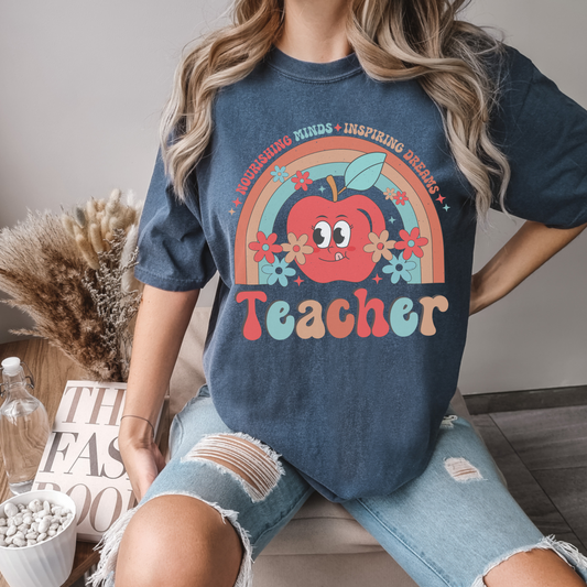 Retro Rainbow Comfort Colors Shirt Back to School Shirt For Teachers Groovy Teacher Shirt Gift For Teacher Educator T Shirt Gift For Her