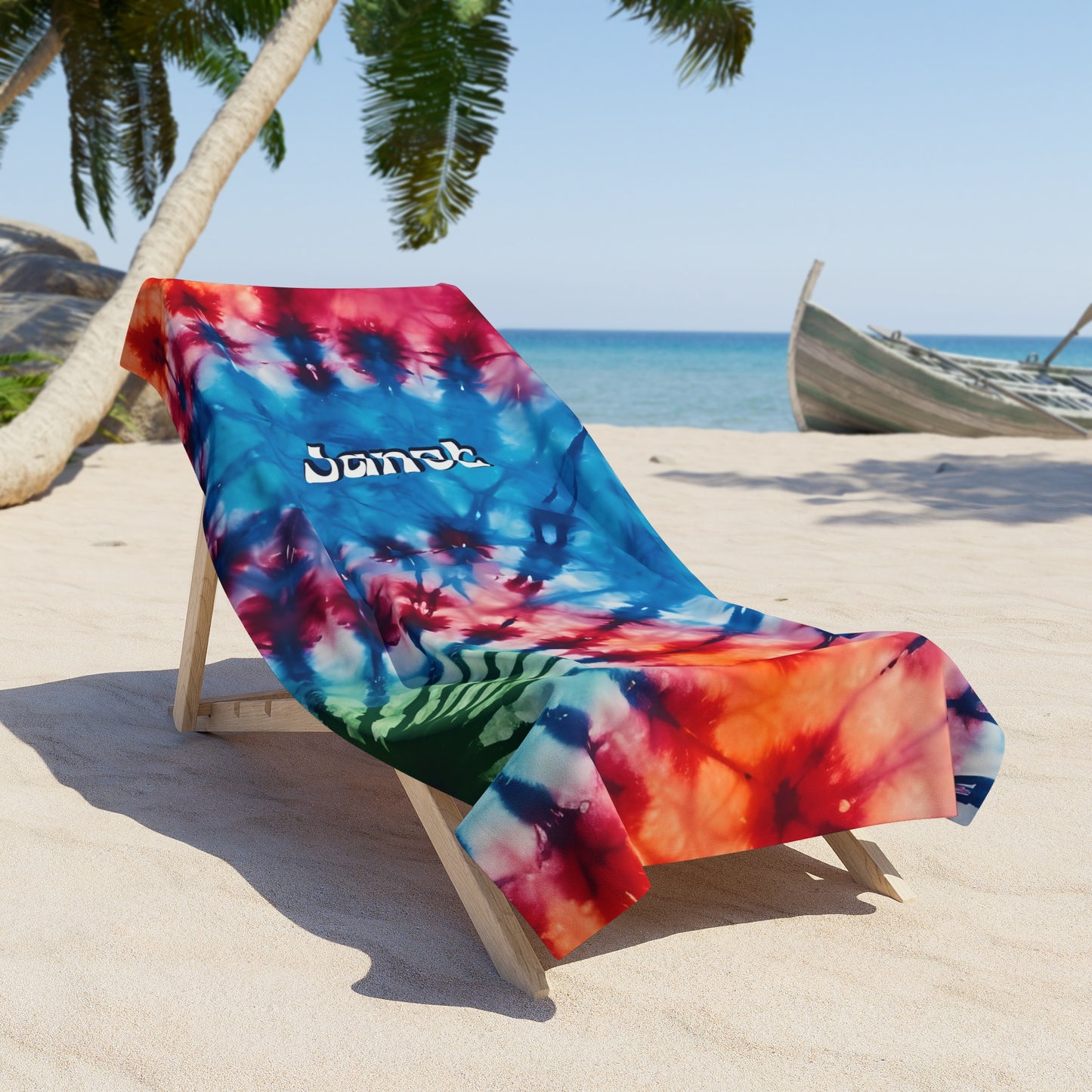 Personalized Retro Tie Dye Summer Beach Towel