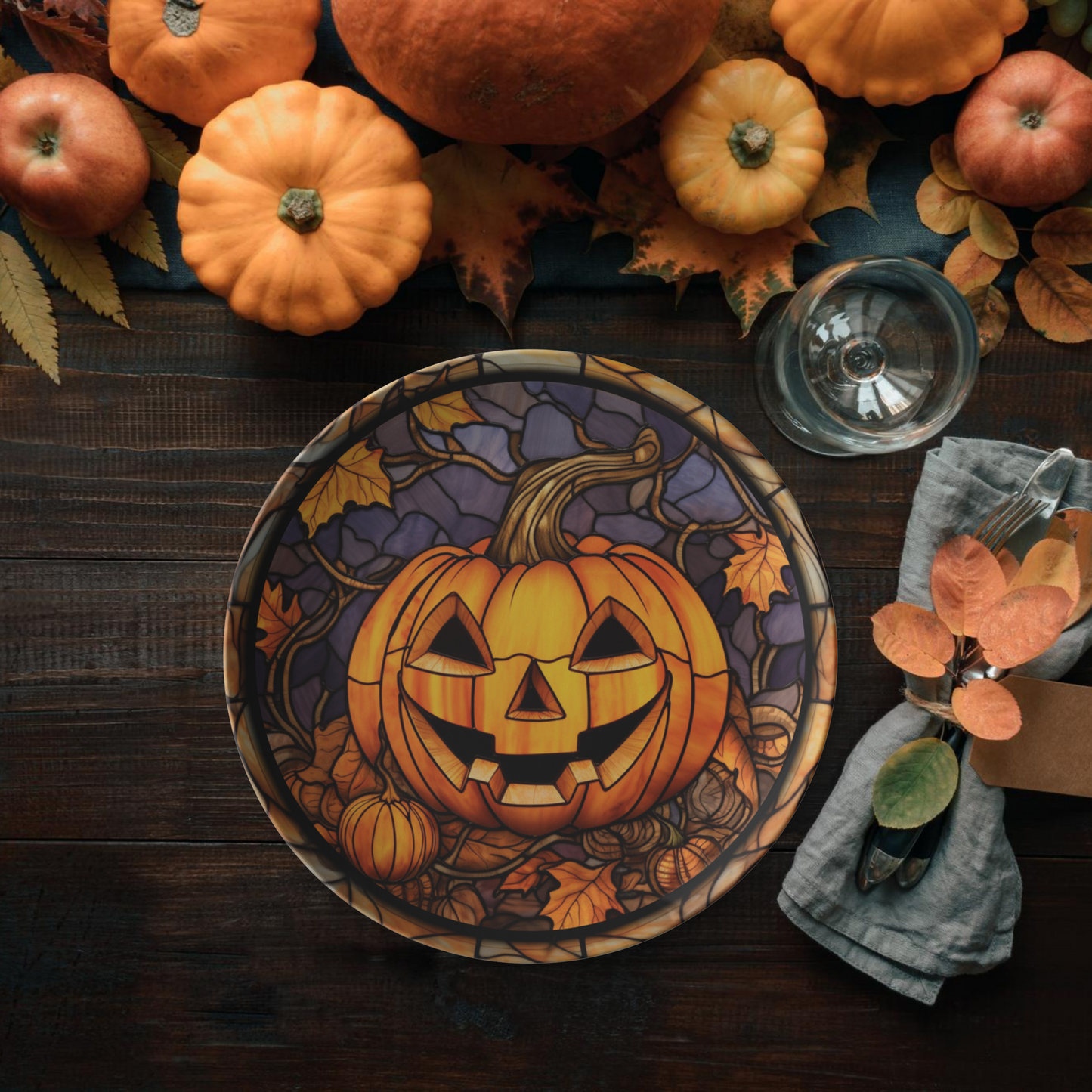 Halloween Jack-O-Lantern Thermosaf Polymer Plastic Dinner Party Plates