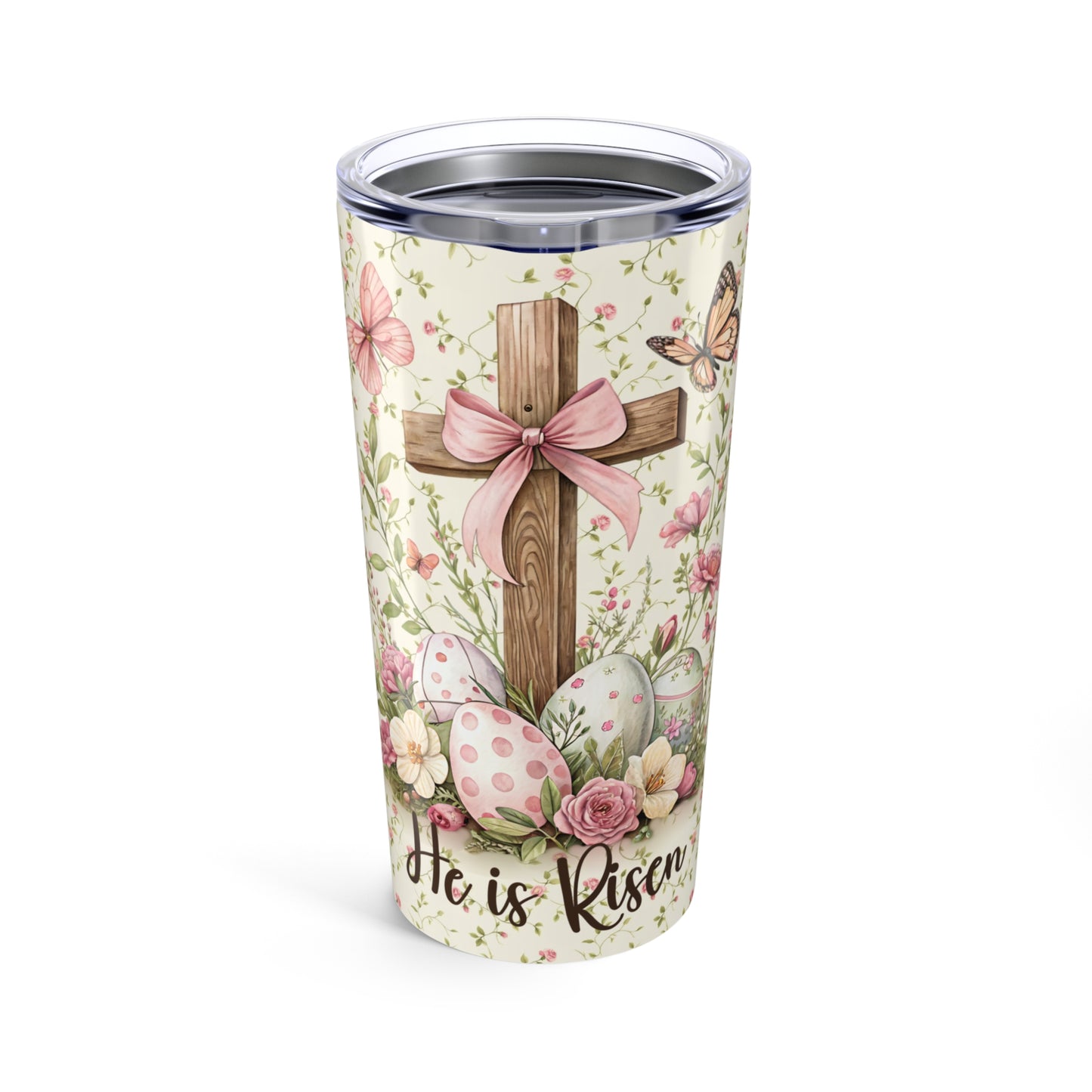 He Is Risen Floral Christian Cross Tumbler