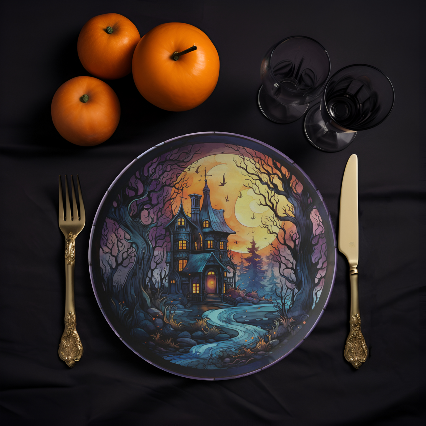 Thermosaf Polymer Plastic Haunted Mansion Halloween Plates Haunted House Decor