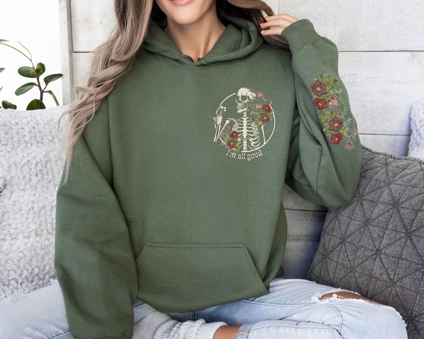 Floral Skeleton Hooded Sweatshirt