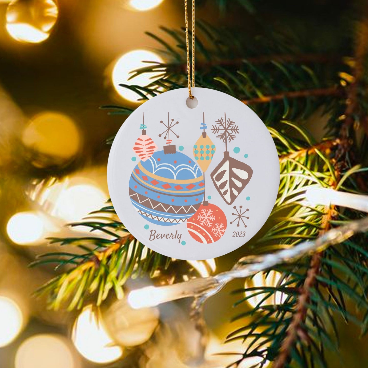 Personalized Retro Mid-Century Modern Christmas Ornament