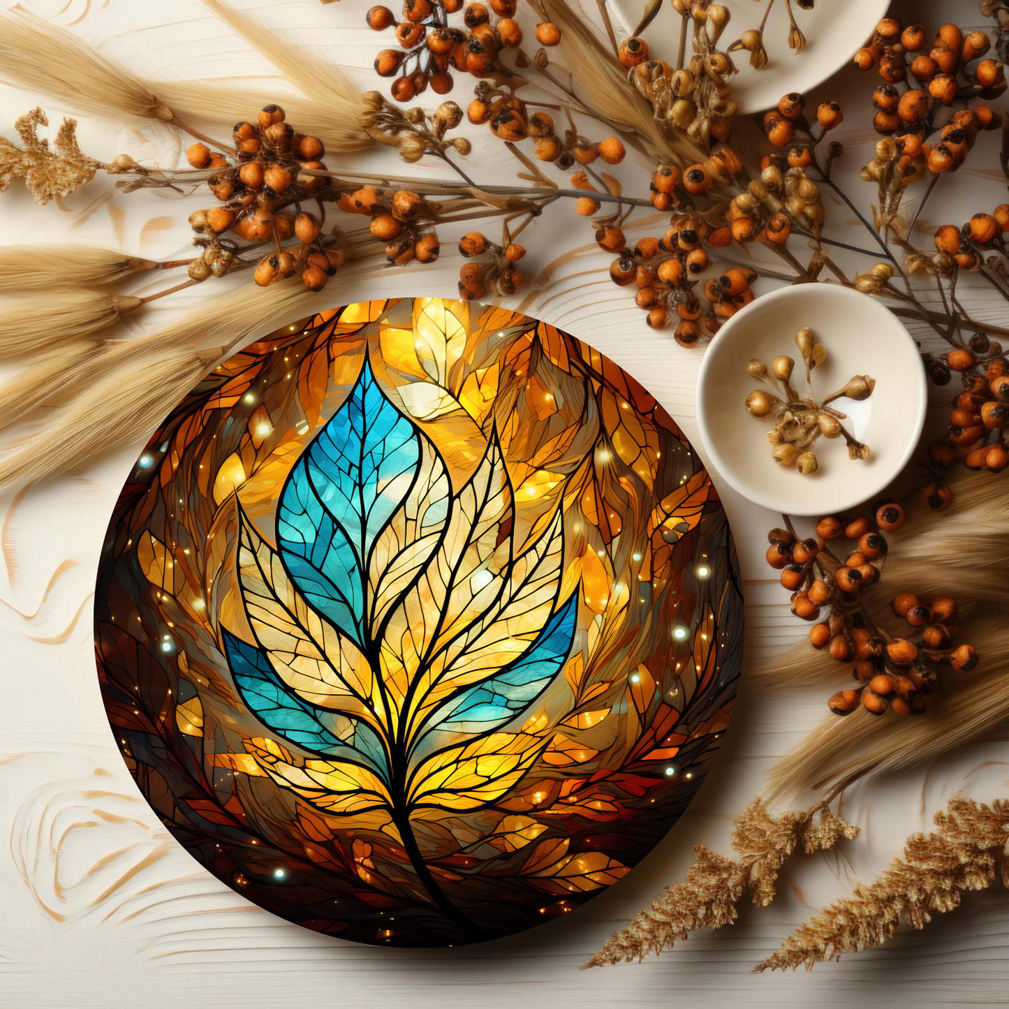 Blue and Gold Leaf Bone China Plate