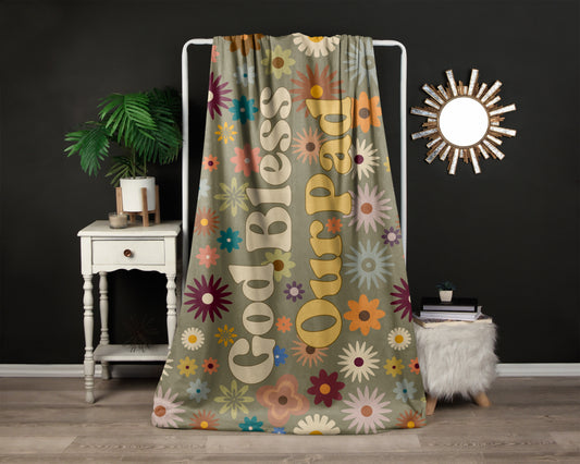 God Bless Our Pad Retro Flower Blanket