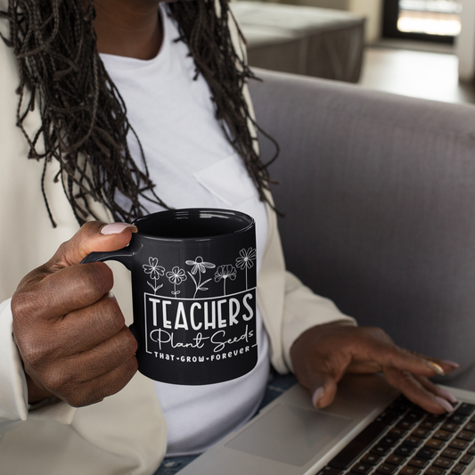 11oz Black Mug Gift For Teachers New Teacher Present Elementary School Teacher Coffee Cup New Teacher Mug Inspiring Flower Mug For Educators