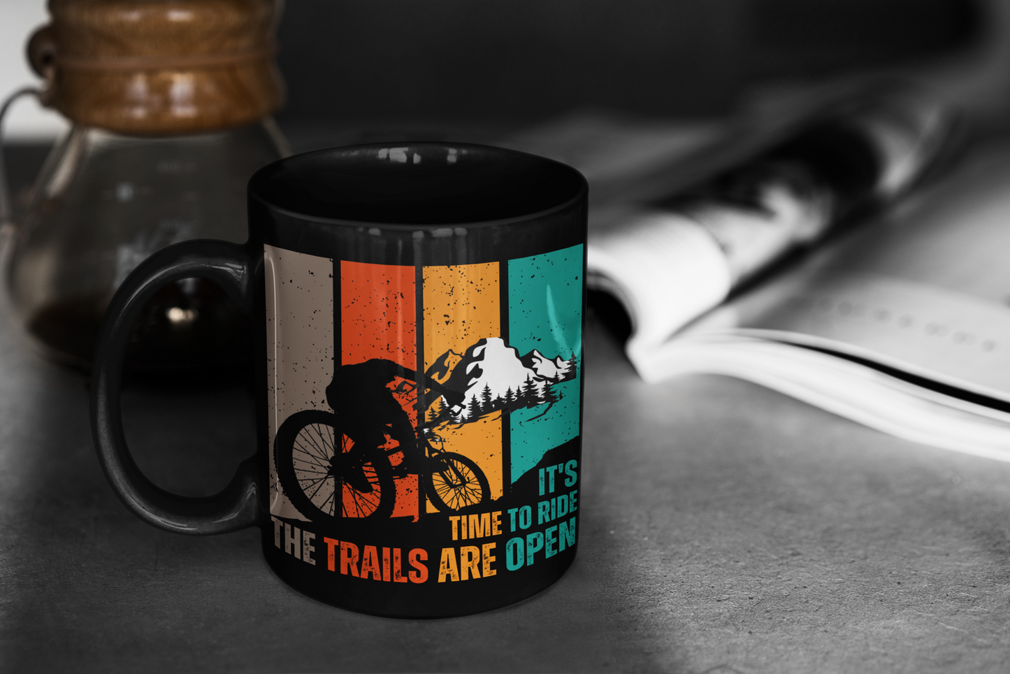 Mountain Bike Mug 11 oz Black Ceramic Mug Cyclist Gift for Him Witty Retro Mountain Bike Gift for Son Cycling Mug Boyfriend Coffee Mug
