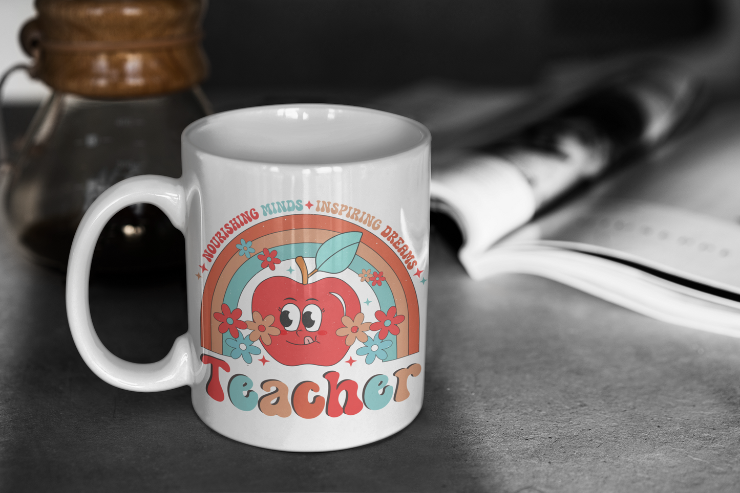 Inspirational 11 oz Ceramic Coffee Mug Gift For Teacher Retro Rainbow Mug Student Teacher Present Educator Appreciation Gift Coffee Cup Gift