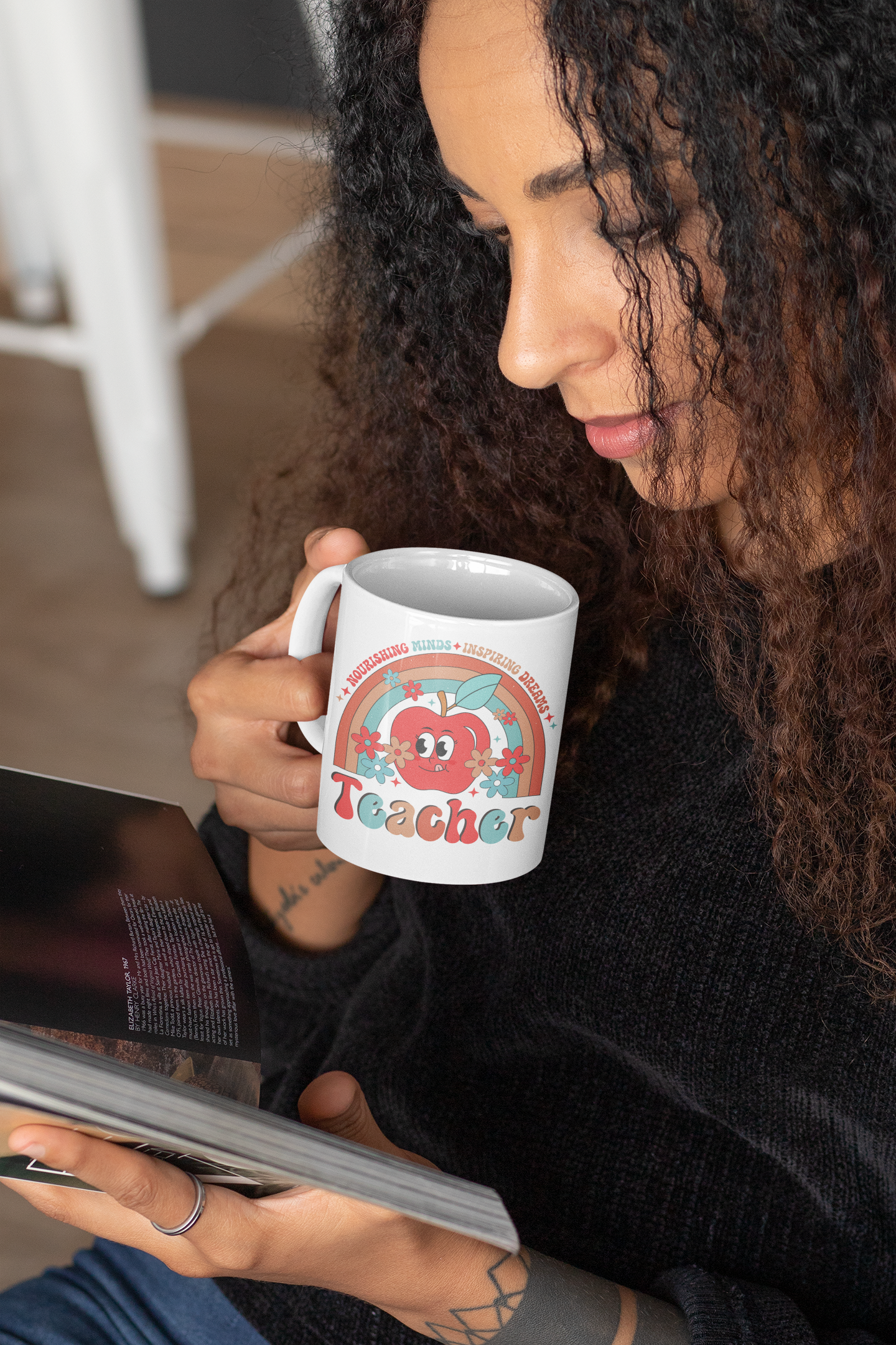 Inspirational 11 oz Ceramic Coffee Mug Gift For Teacher Retro Rainbow Mug Student Teacher Present Educator Appreciation Gift Coffee Cup Gift