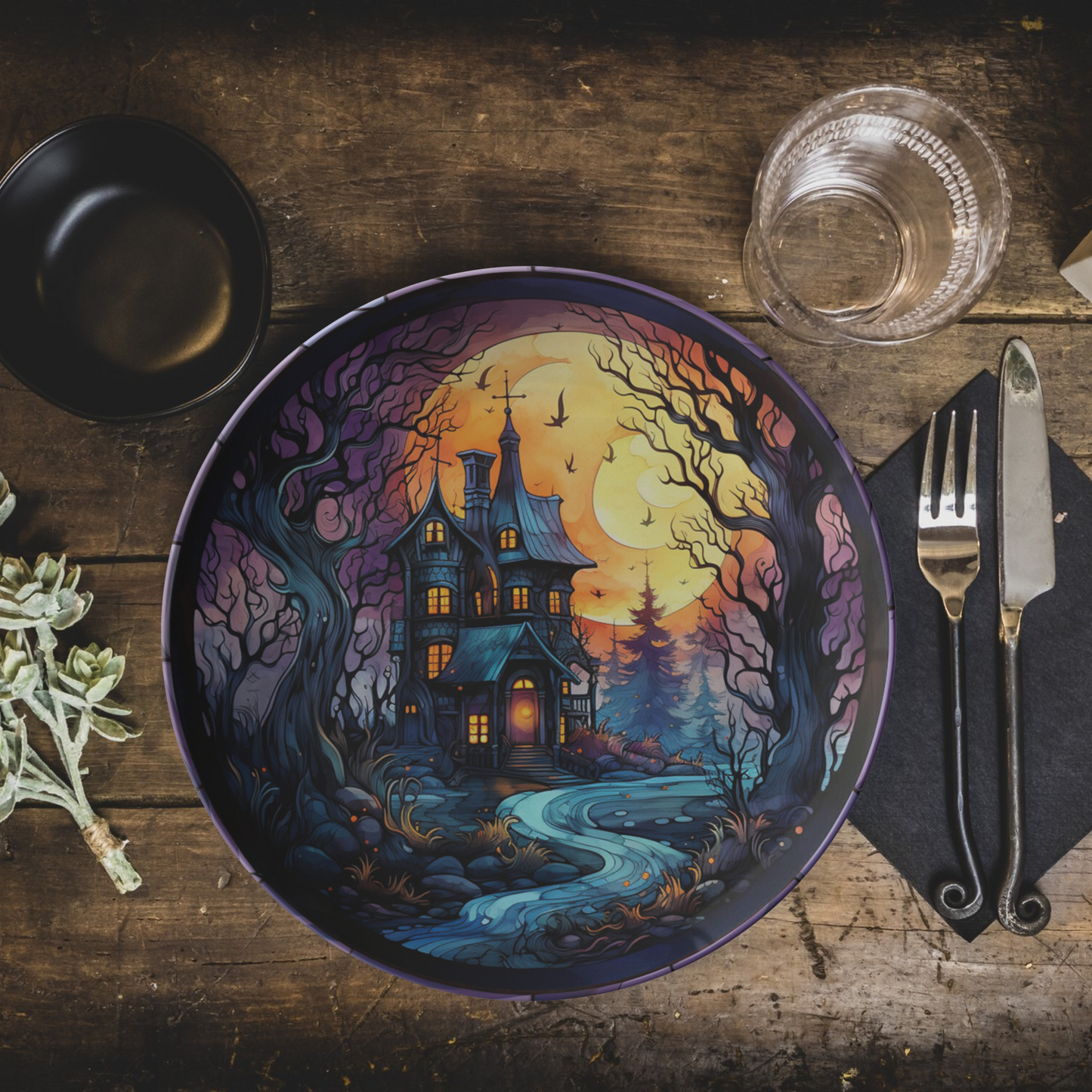 Thermosaf Polymer Plastic Haunted Mansion Halloween Plates Haunted House Decor