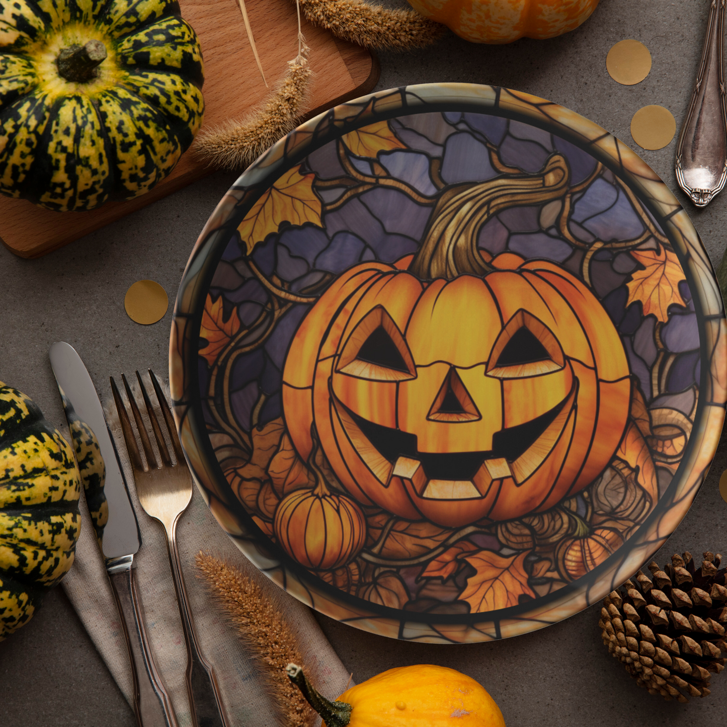 Halloween Jack-O-Lantern Thermosaf Polymer Plastic Dinner Party Plates