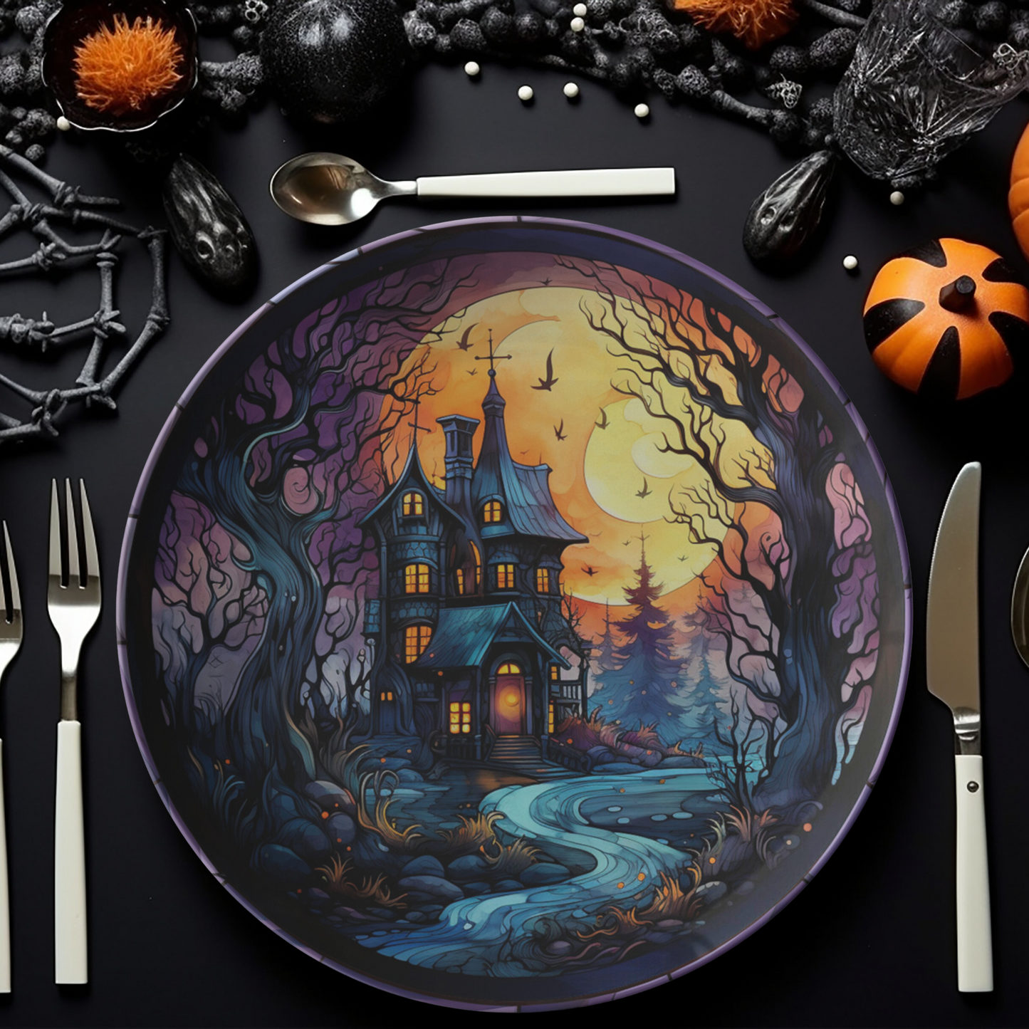 Thermosaf Polymer Plastic Haunted Mansion Halloween Plates Haunted House Decor