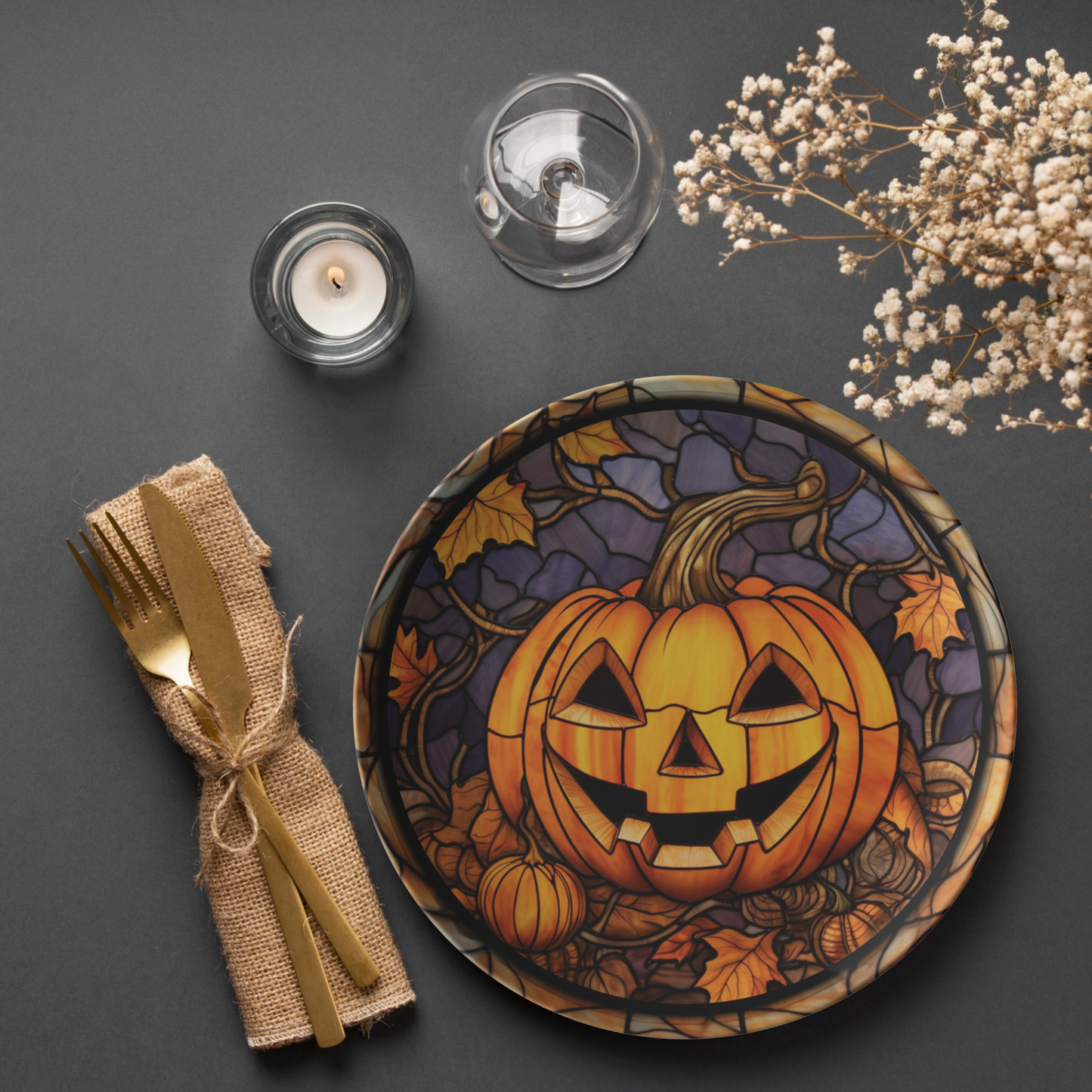 Halloween Jack-O-Lantern Thermosaf Polymer Plastic Dinner Party Plates