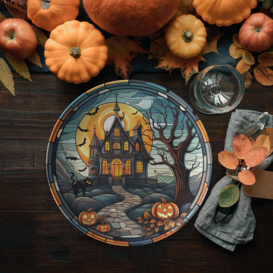 Thermosaf Polymer Plastic Haunted House Halloween Plates