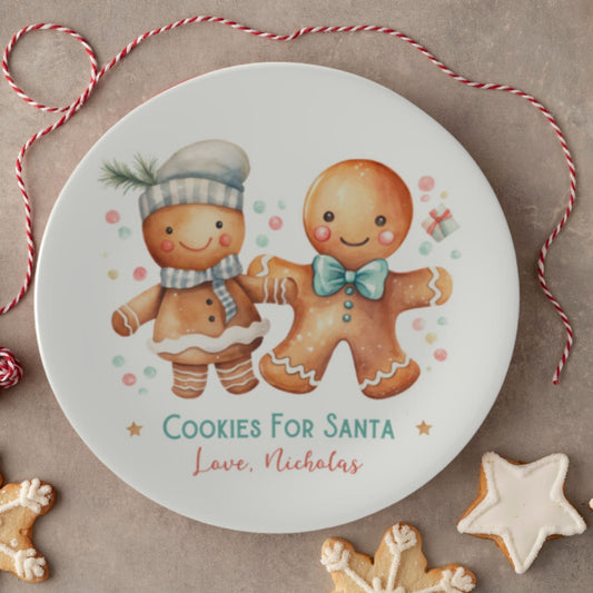 Bone China Personalized Gingerbread Man Santa Cookie Plate