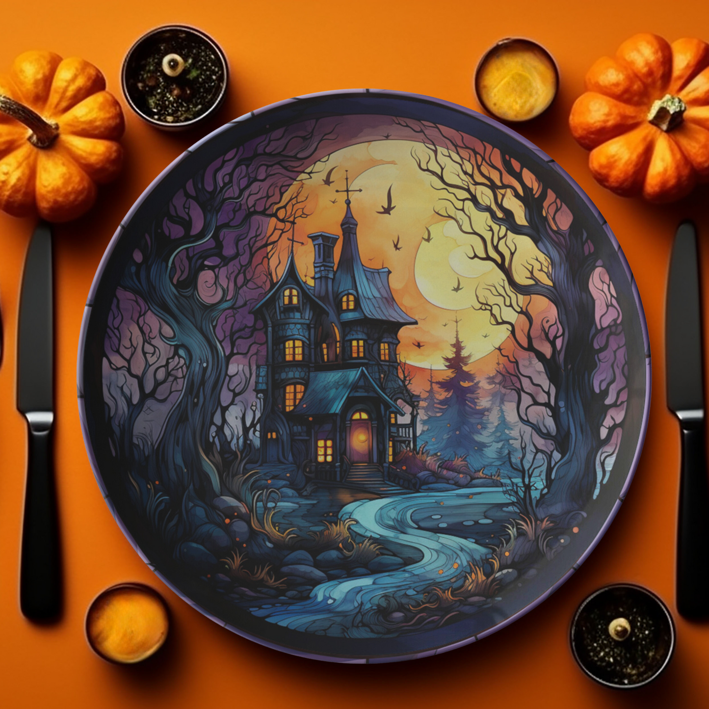 Thermosaf Polymer Plastic Haunted Mansion Halloween Plates Haunted House Decor