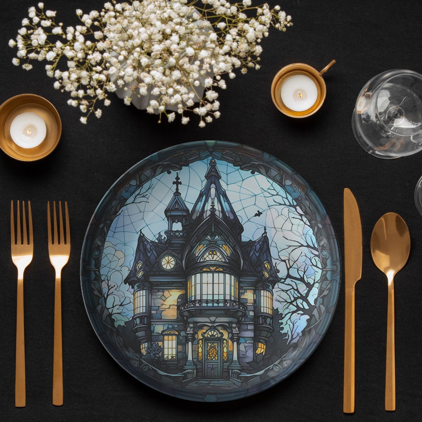 Thermosaf Polymer Plastic Halloween Plates Haunted Mansion Haunted House Decor