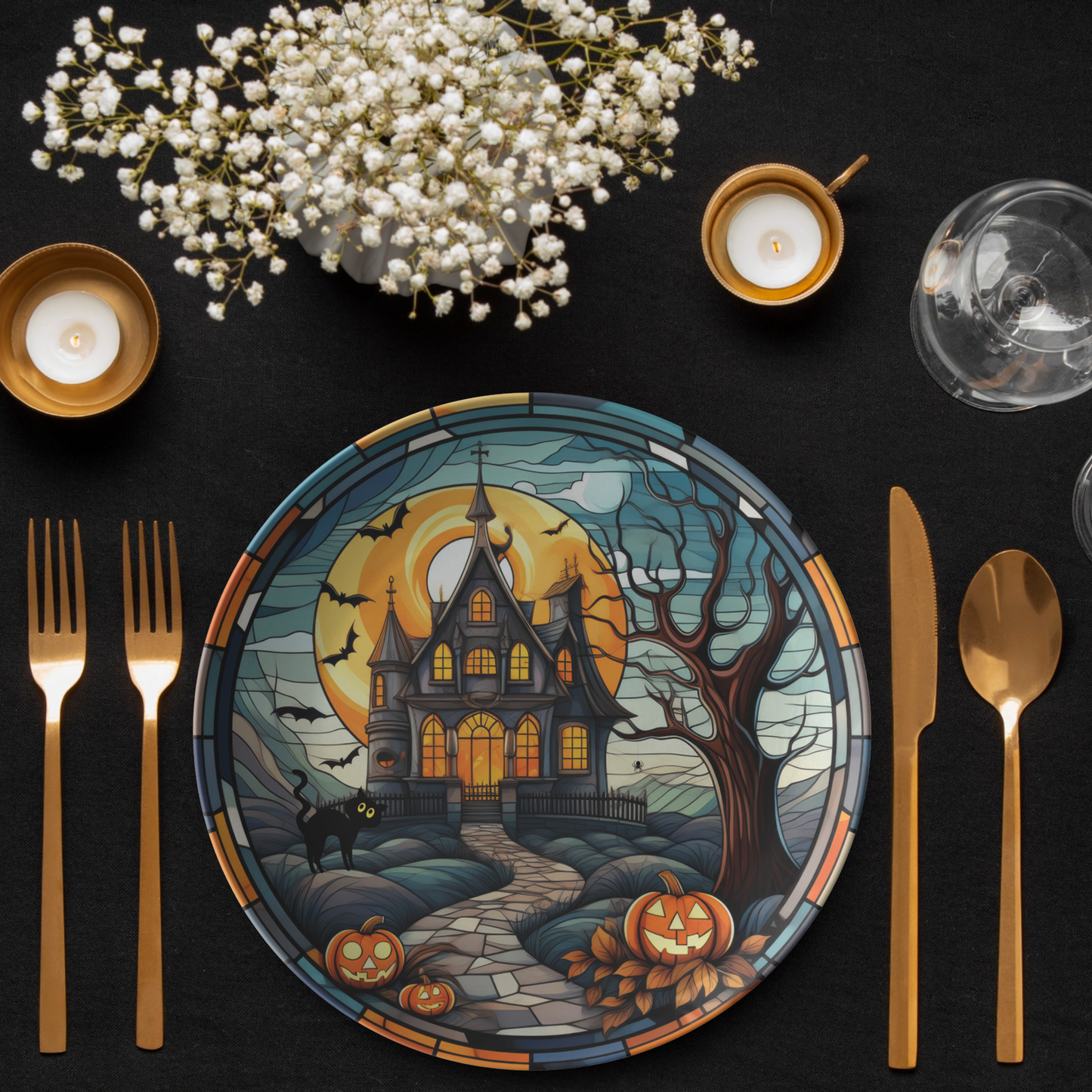 Thermosaf Polymer Plastic Haunted House Halloween Plates