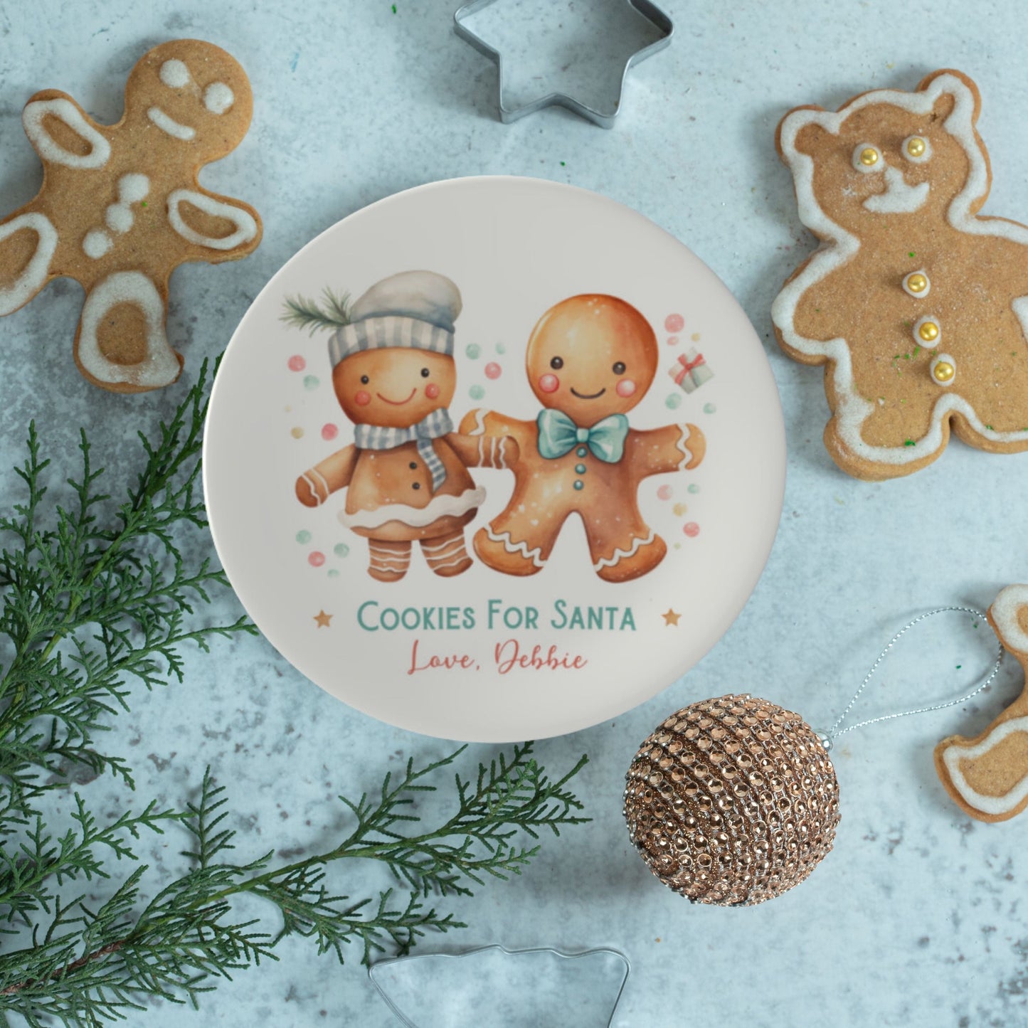 Bone China Personalized Gingerbread Man Santa Cookie Plate