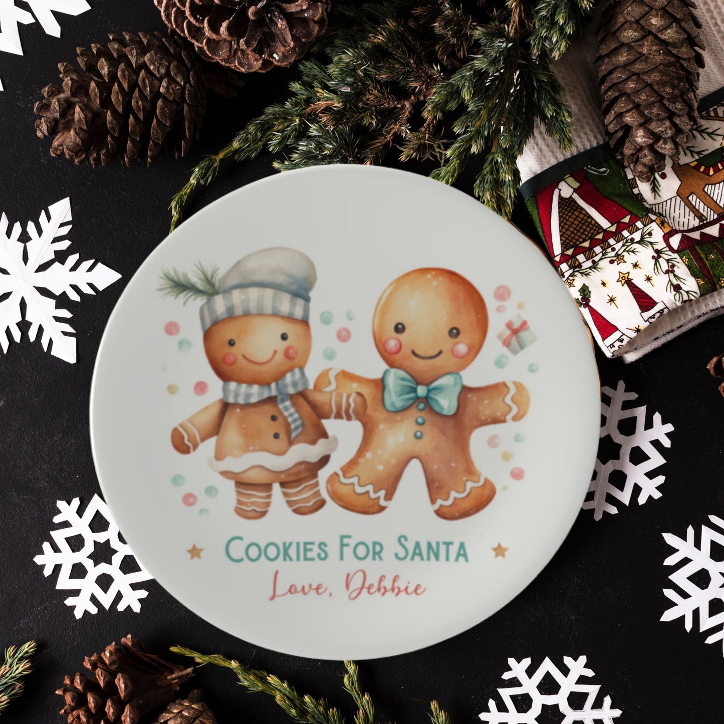 Bone China Personalized Gingerbread Man Santa Cookie Plate