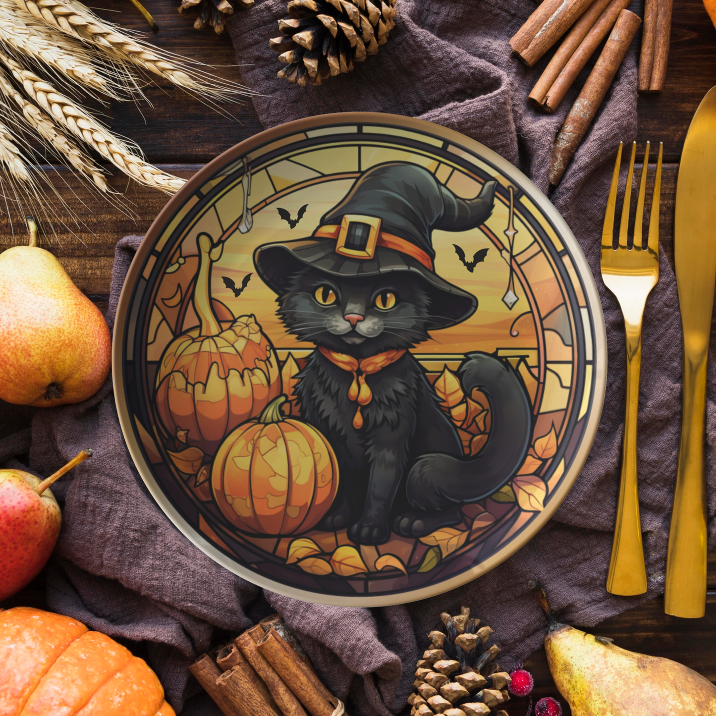 Black Cat Halloween Plates Thermosaf Polymer Plastic Halloween Party Plates