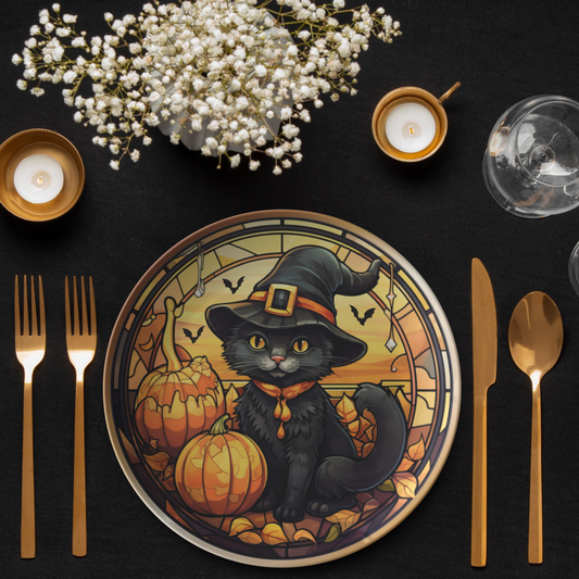 Black Cat Halloween Plates Thermosaf Polymer Plastic Halloween Party Plates