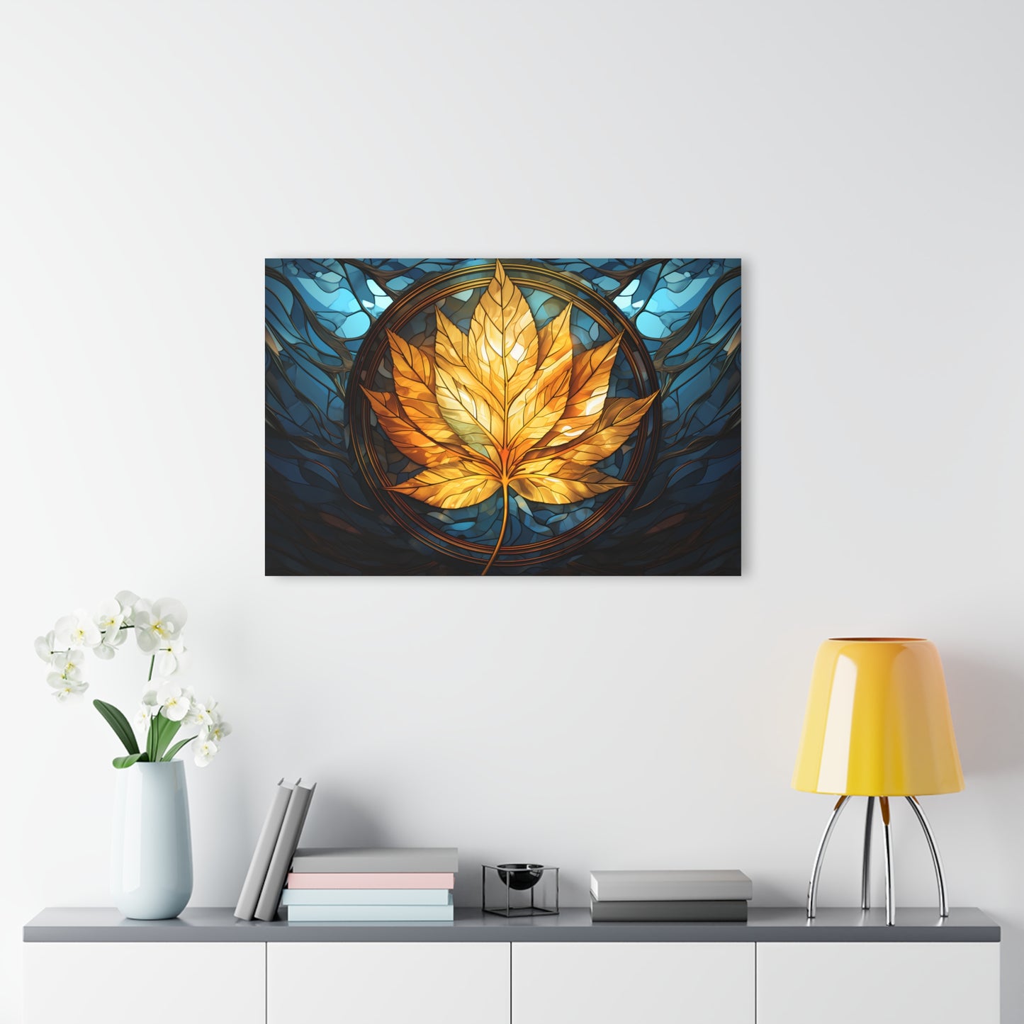 Gilded Serenity in Blue Modern Landscape Wall Art Acrylic Art Print