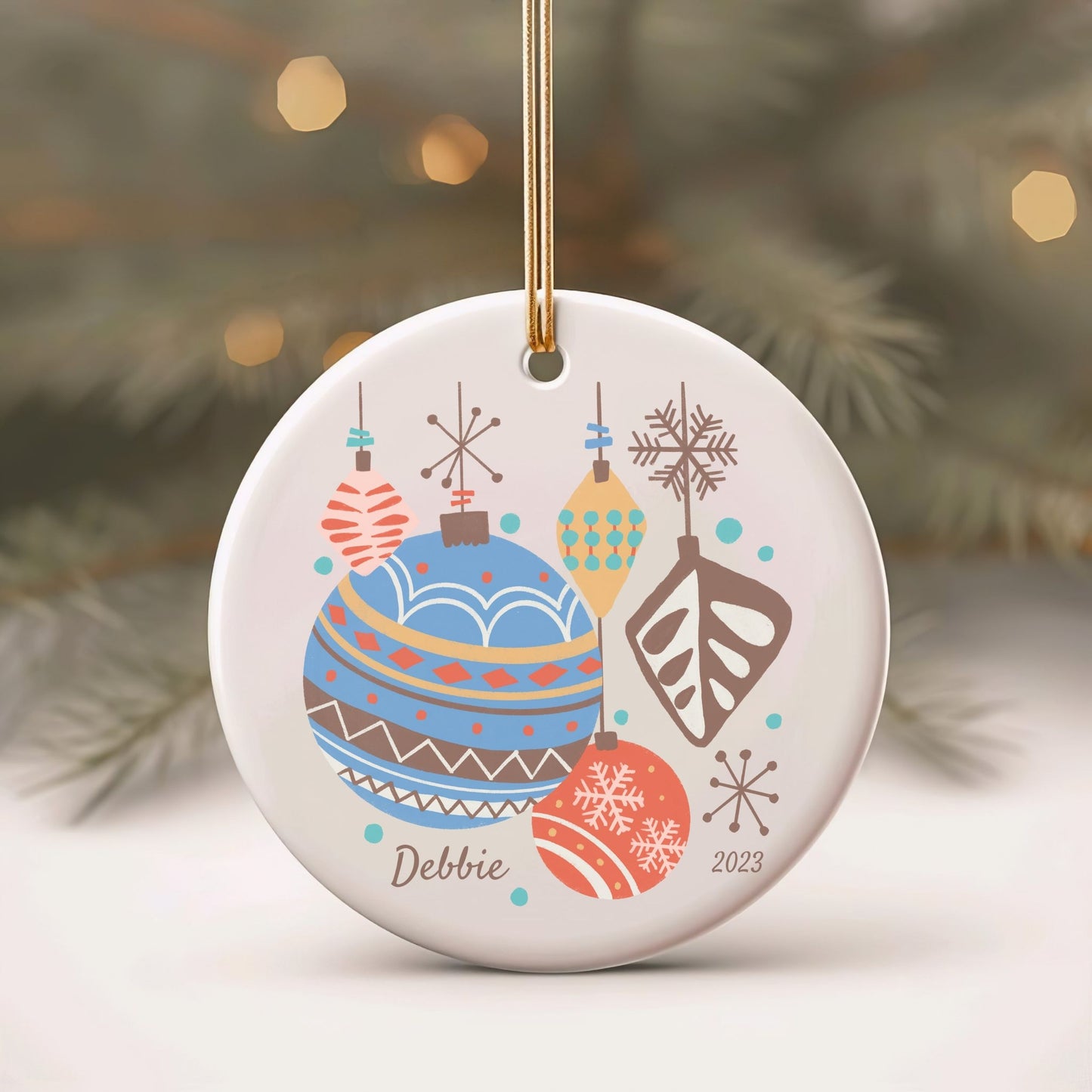 Personalized Retro Mid-Century Modern Christmas Ornament
