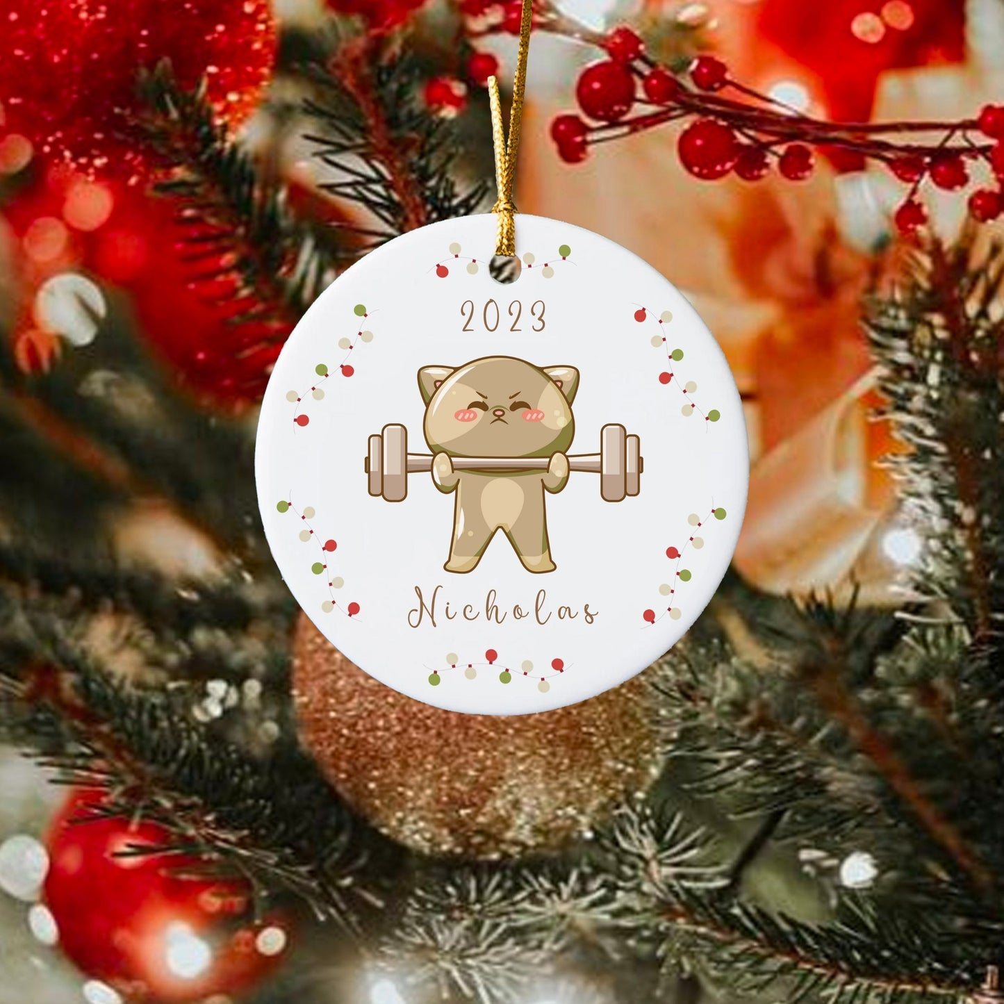 Personalized Workout Ornament Cat Christmas Ornament