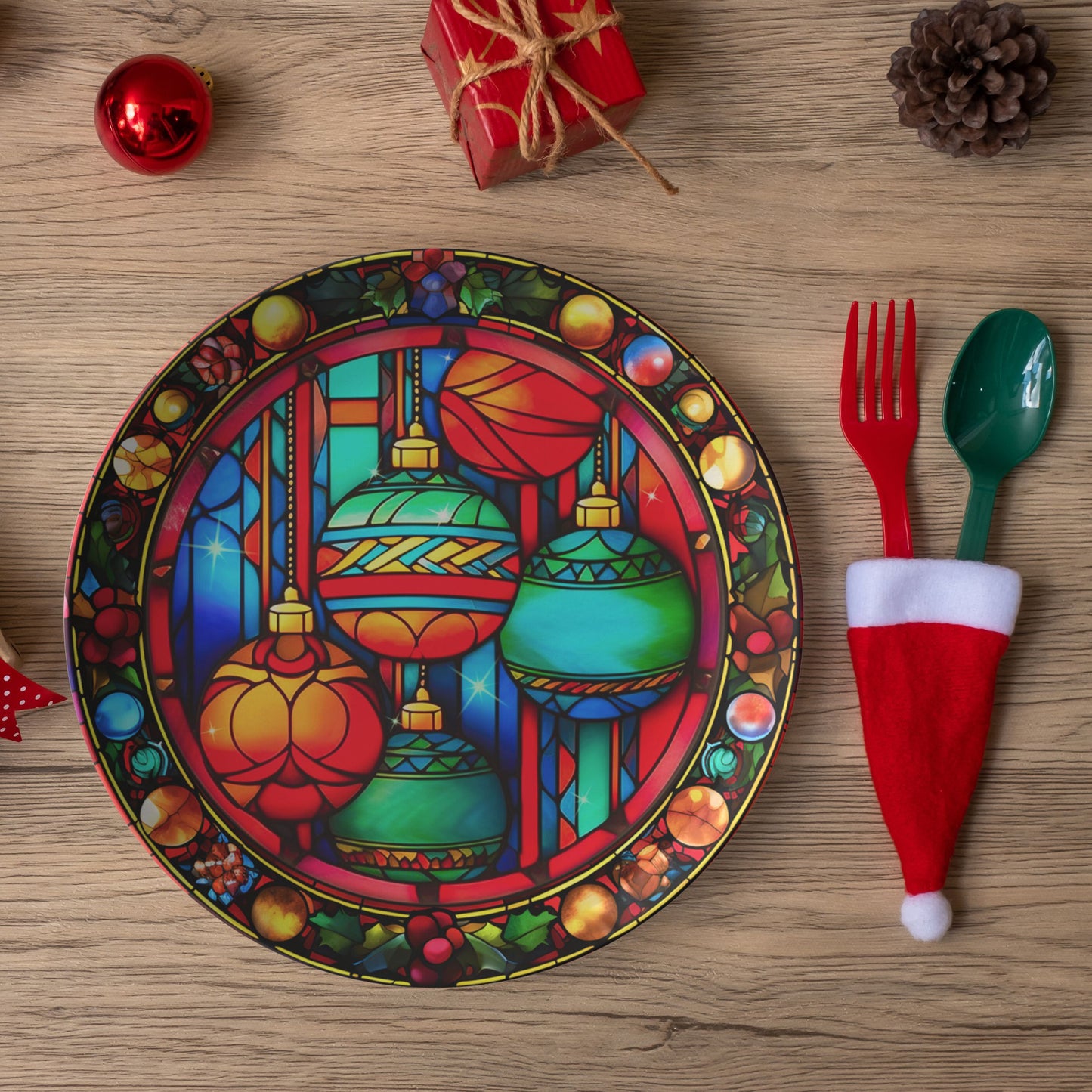 Thermosaf Polymer Plastic Colorful Christmas Plate