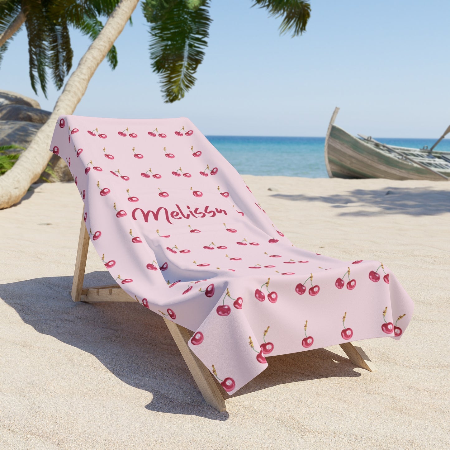 Personalized Pink Cherry Beach Towel