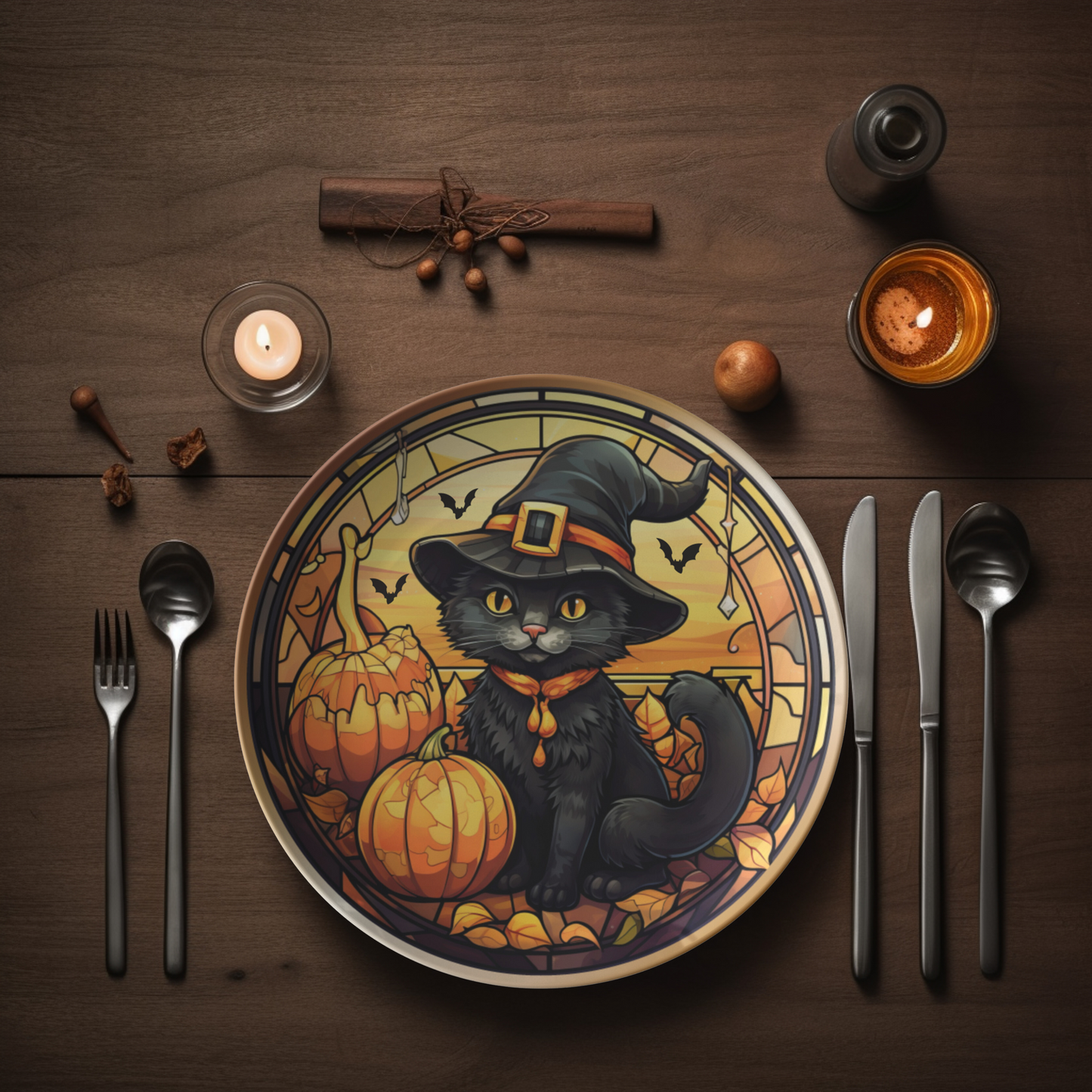 Black Cat Halloween Plates Thermosaf Polymer Plastic Halloween Party Plates