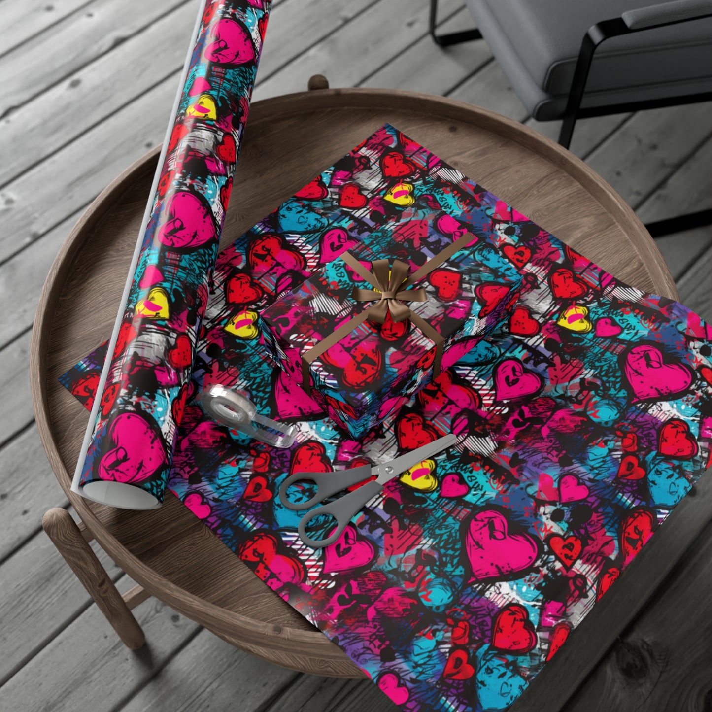 Retro Hearts Valentines Day Wrapping Paper