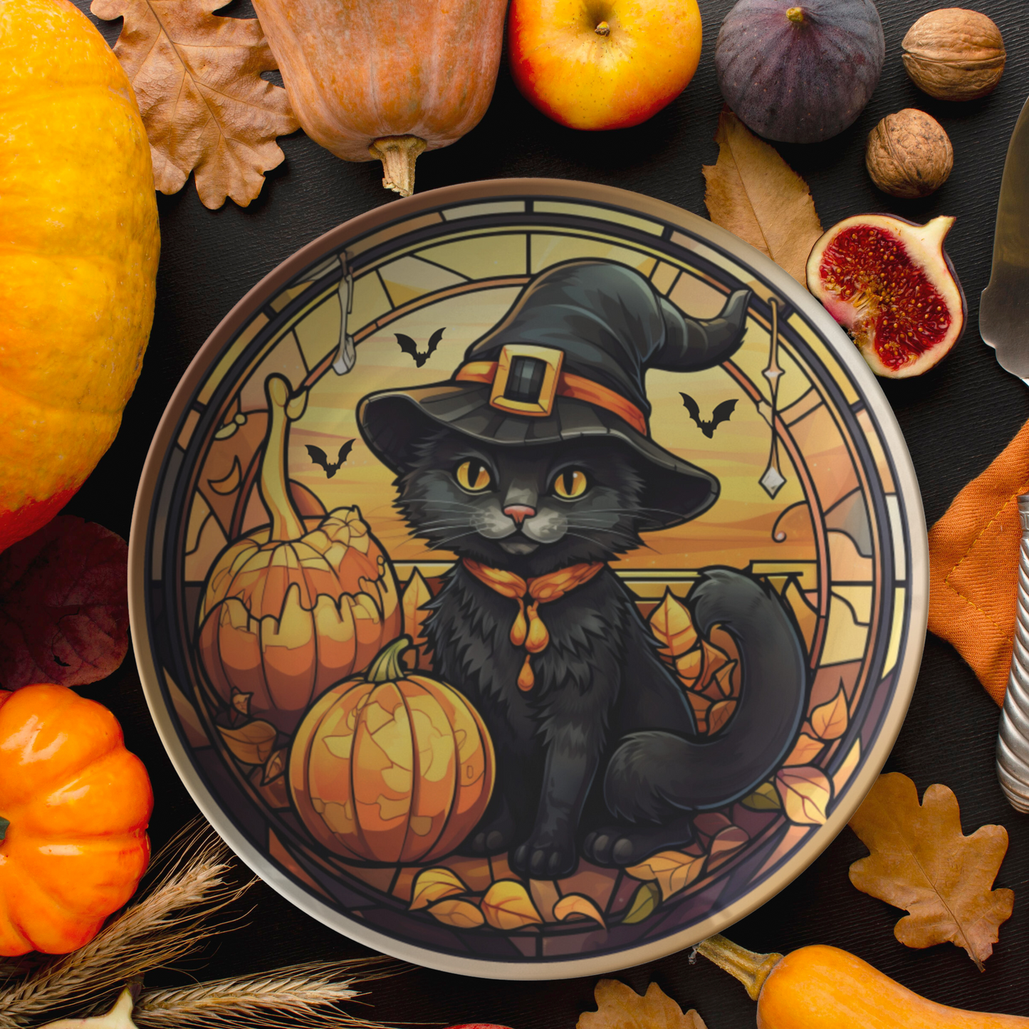 Black Cat Halloween Plates Thermosaf Polymer Plastic Halloween Party Plates