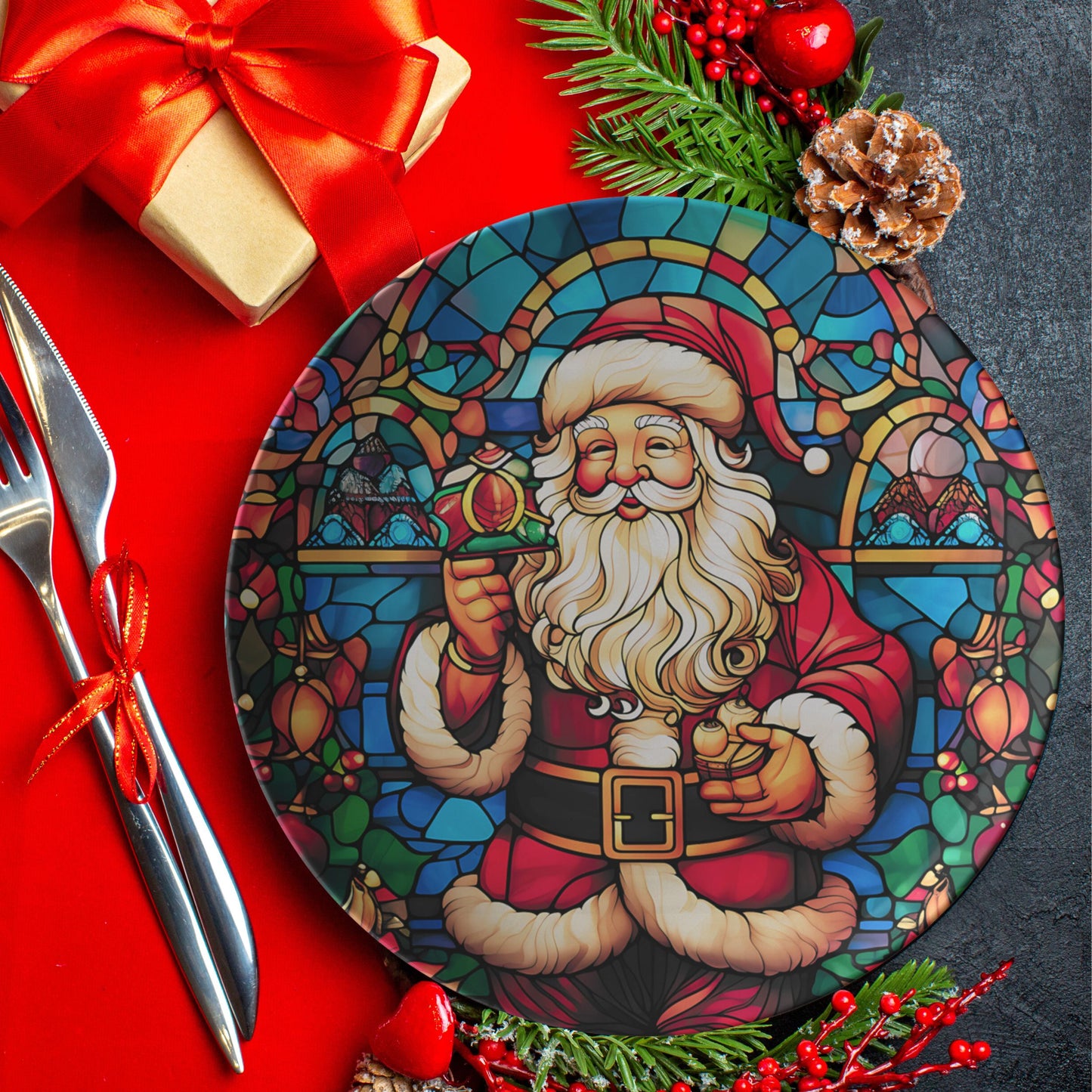 Thermosaf Polymer Plastic Santa Plate Christmas Dinner Plate