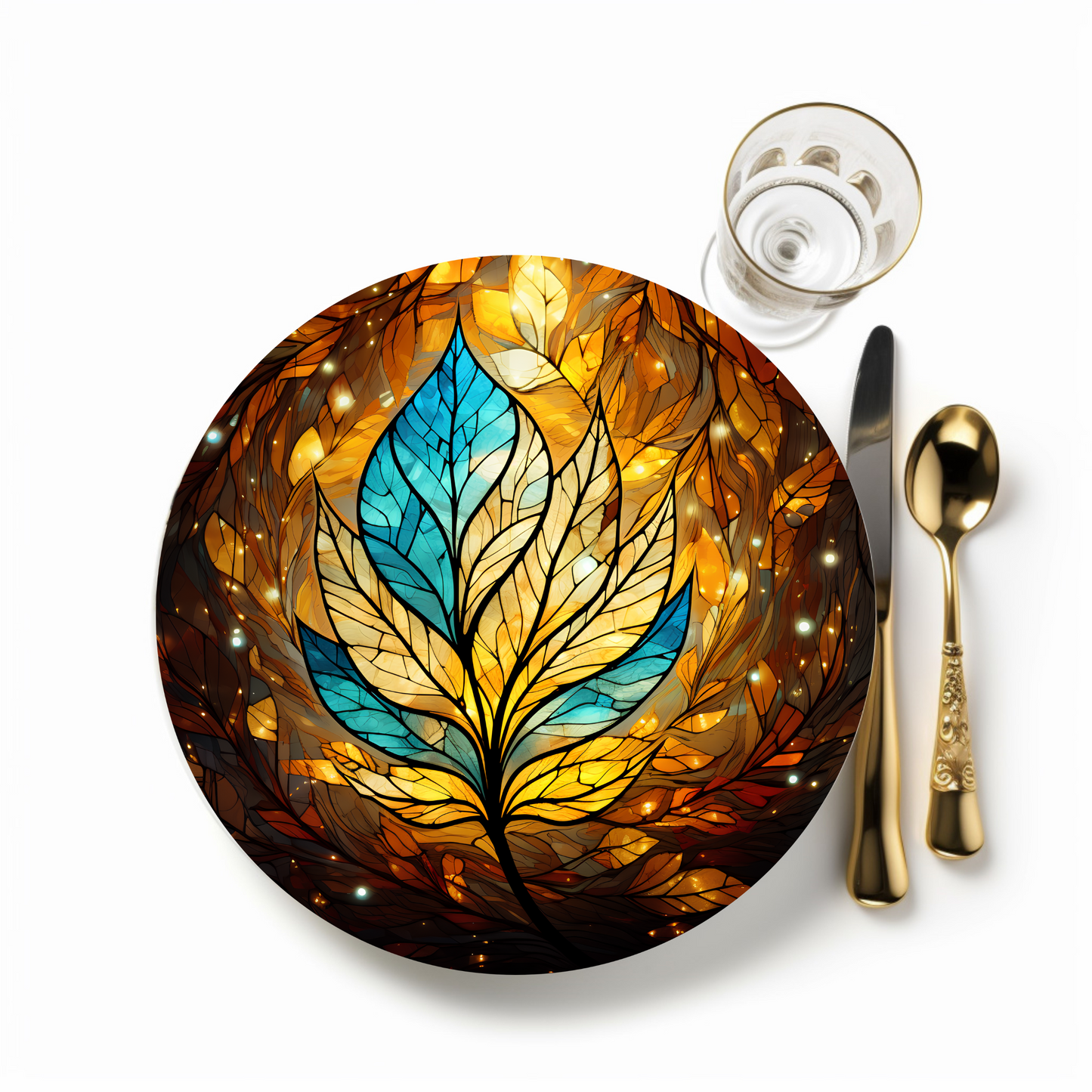Blue and Gold Leaf Bone China Plate