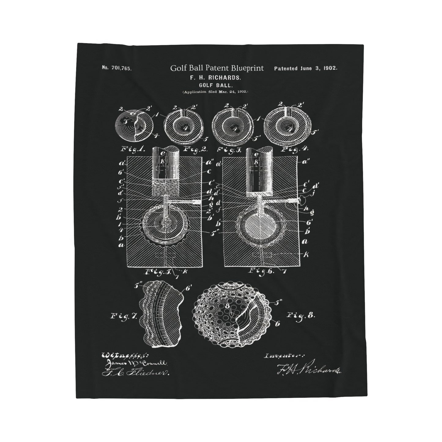 Golf Ball Patent Blanket Gift for Golfer