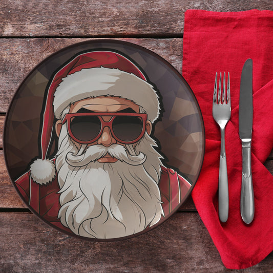 Cool Santa Christmas Plate Thermosaf Polymer Plastic Plate