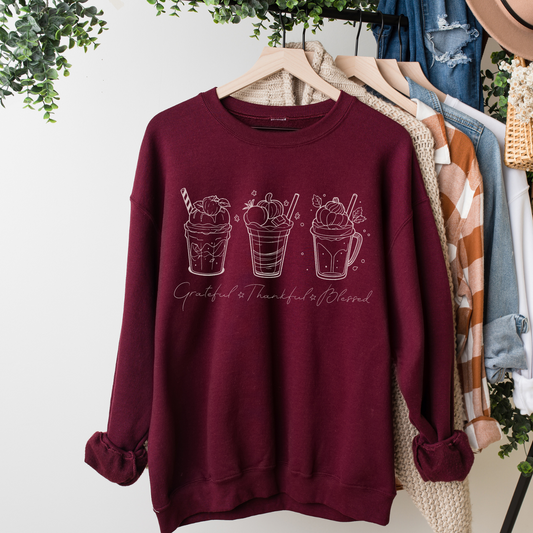 Inspirational Pumpkin Spice Sweatshirt, Thankful Grateful Blessed Sweatshirt Pumpkin Spice Latte Sweatshirt Fall Coffee Lover Sweatshirt