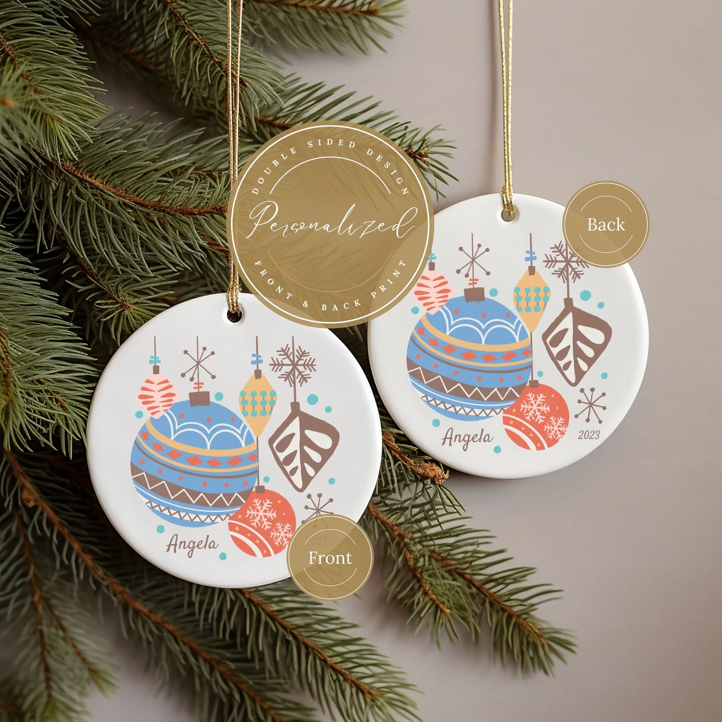 Personalized Retro Mid-Century Modern Christmas Ornament