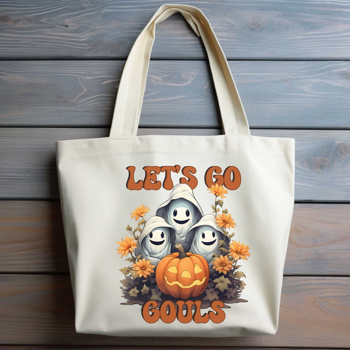 Ghost and Pumpkin Floral Rustic Fall Tote Bag Halloween Pumpkin Bag Rustic Trick or Treat Bag Halloween Candy Bag Halloween Goodie Bag