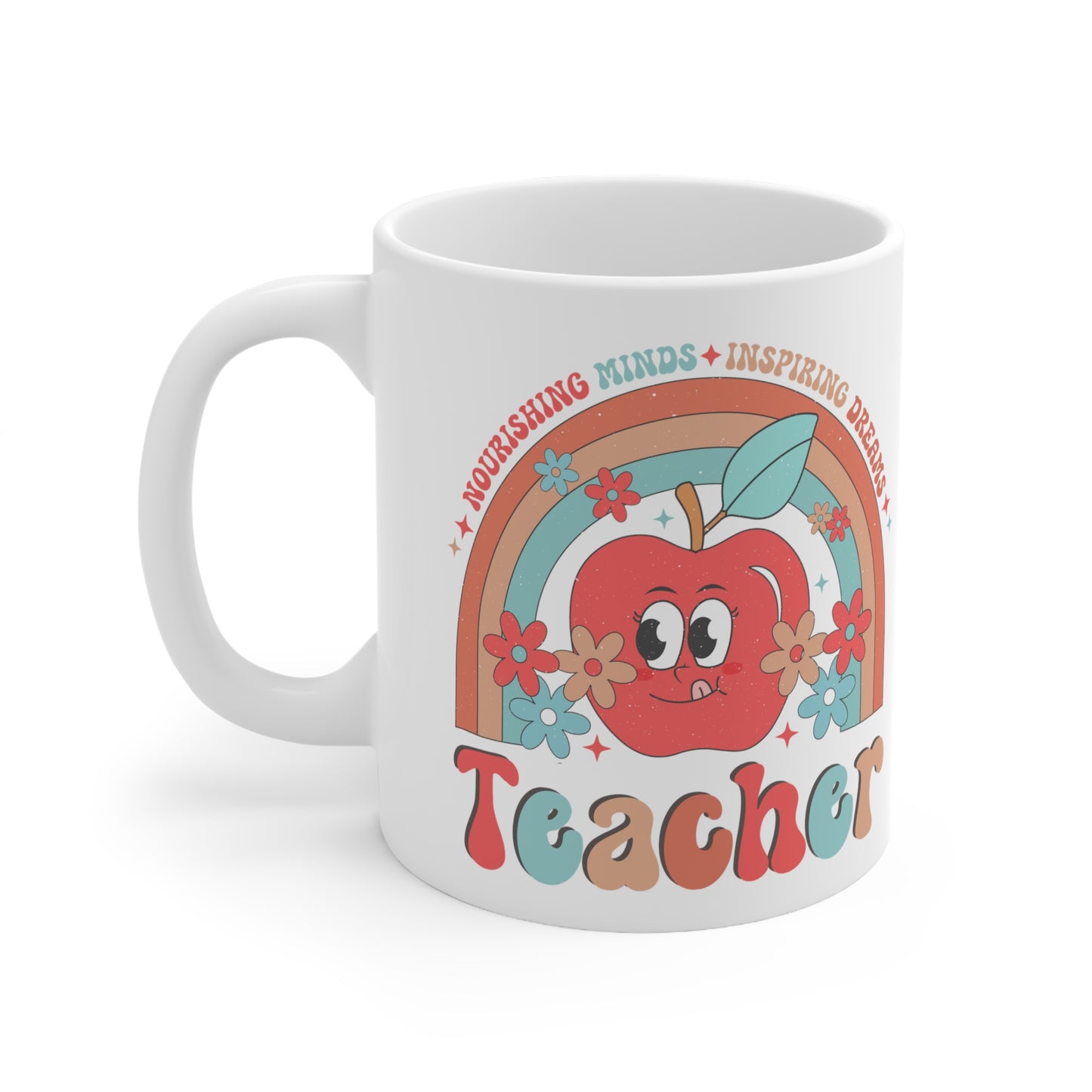 Inspirational 11 oz Ceramic Coffee Mug Gift For Teacher Retro Rainbow Mug Student Teacher Present Educator Appreciation Gift Coffee Cup Gift