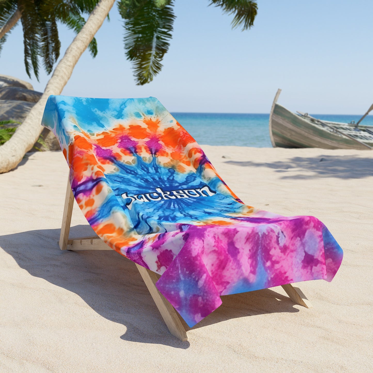 Personalized Retro Tie Dye Beach Towel