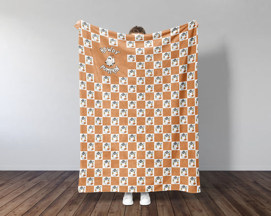 Howdy Pumpkin Western Ghost Halloween Blanket