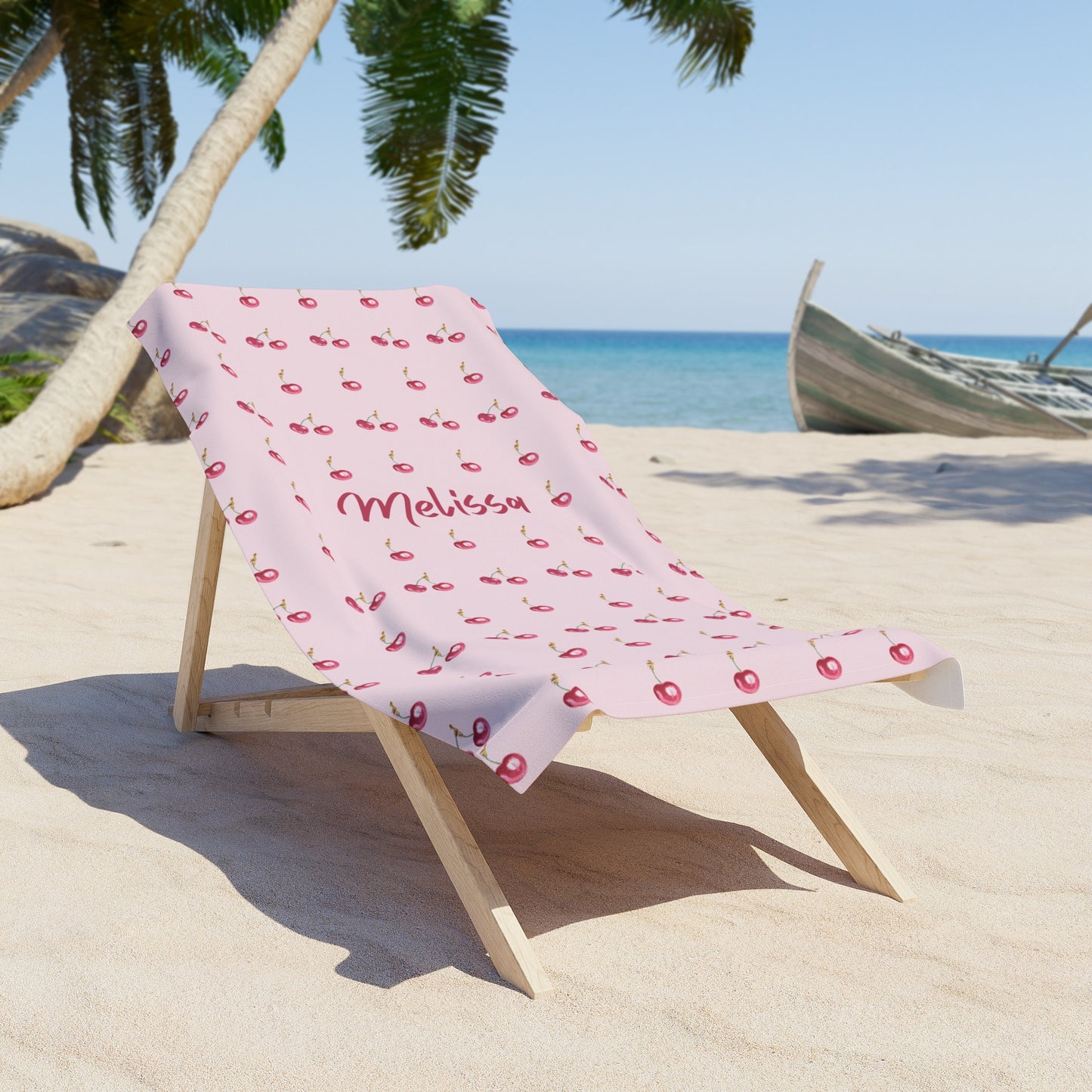 Personalized Pink Cherry Beach Towel