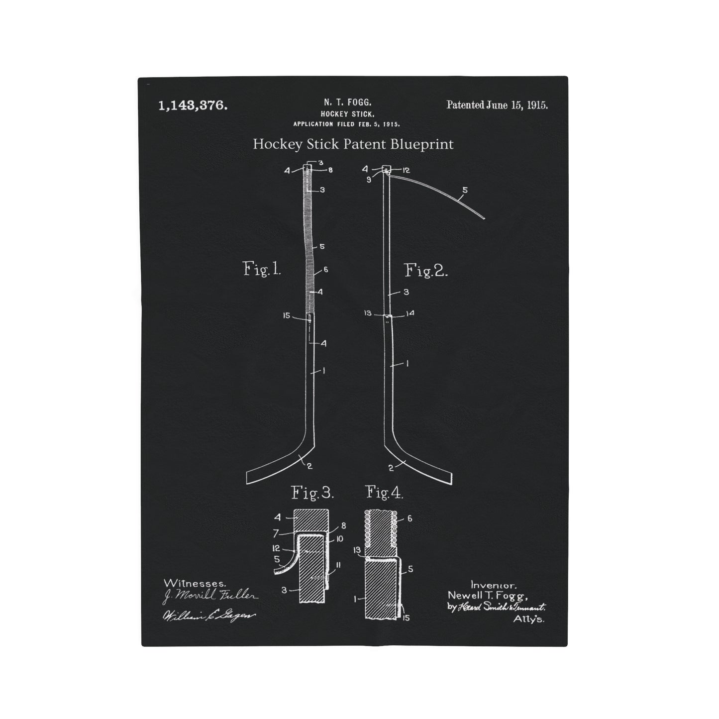 Hockey Stick United States Patent Blanket Hockey Gift For Him