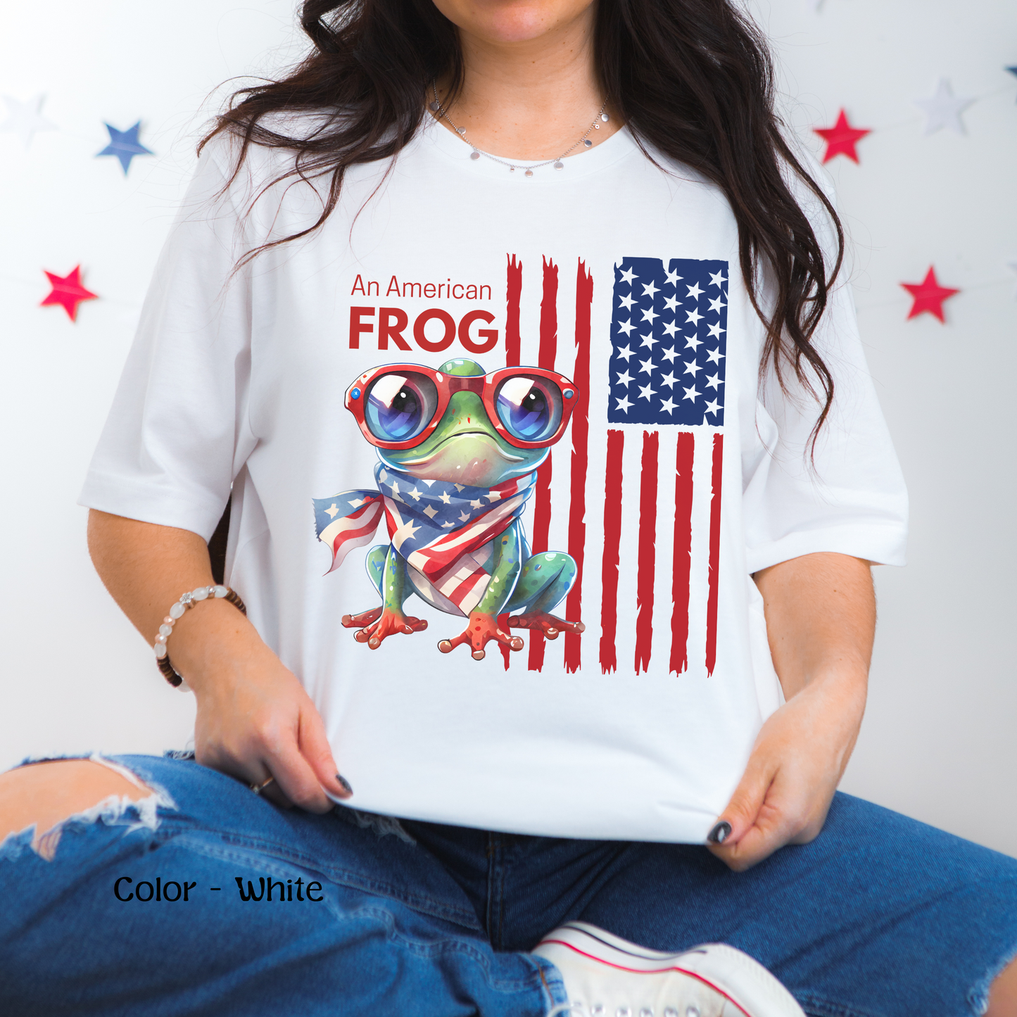 Women’s Patriotic Shirt Funny Fourth of July Shirt Frog Shirt for Independence Day Witty American Flag Shirt July 4th Gift for Her