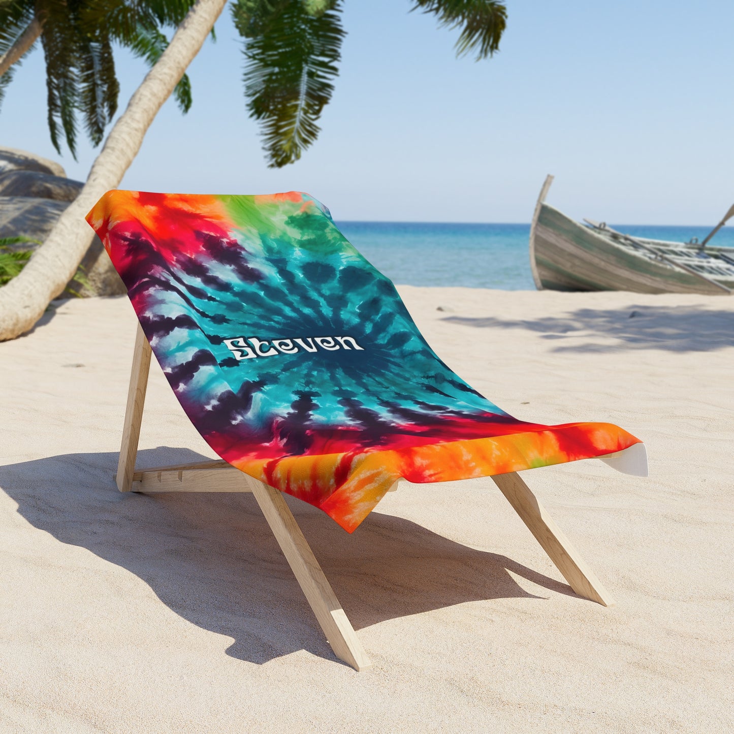 Personalized Retro Tie Dye Summer Beach Towel