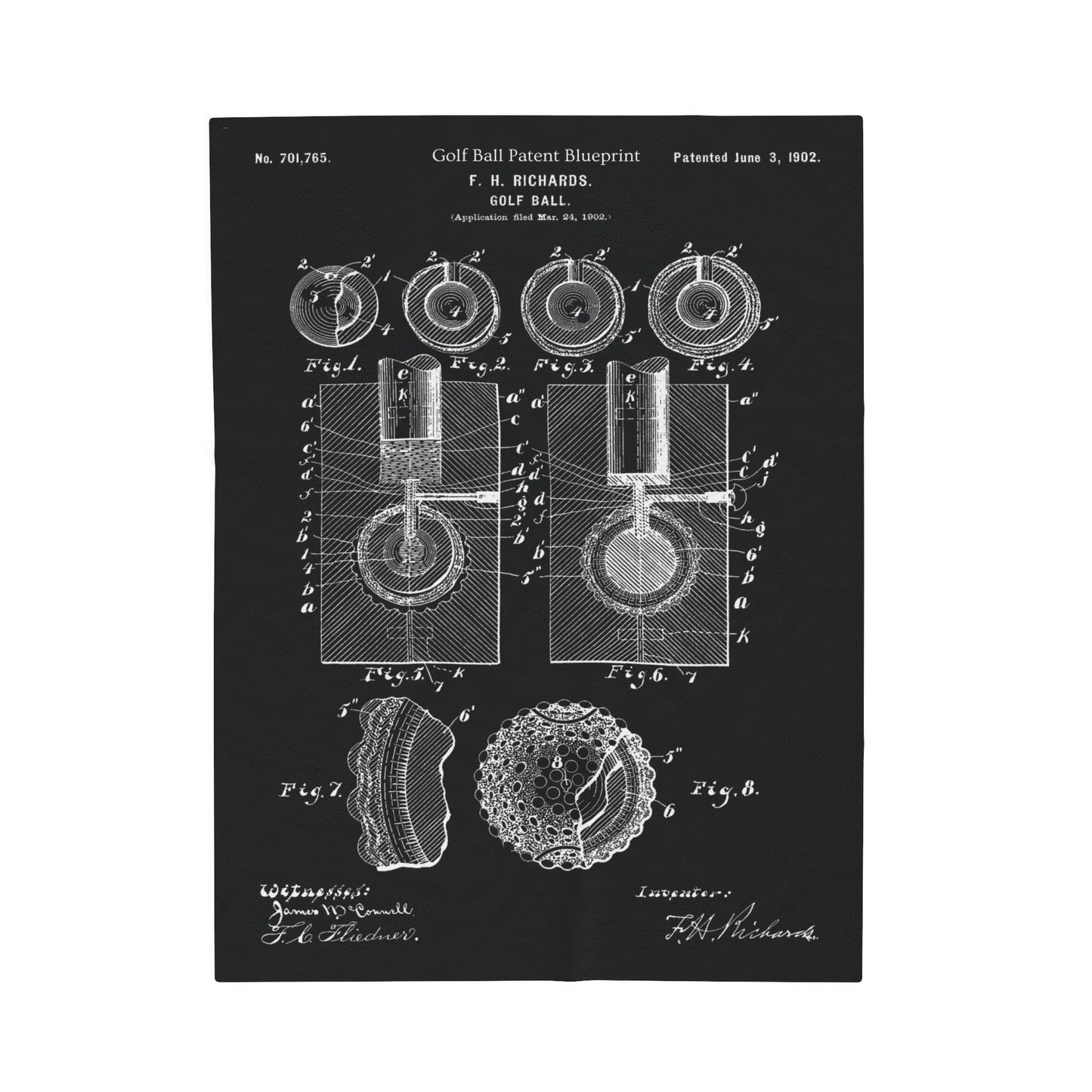 Golf Ball Patent Blanket Gift for Golfer
