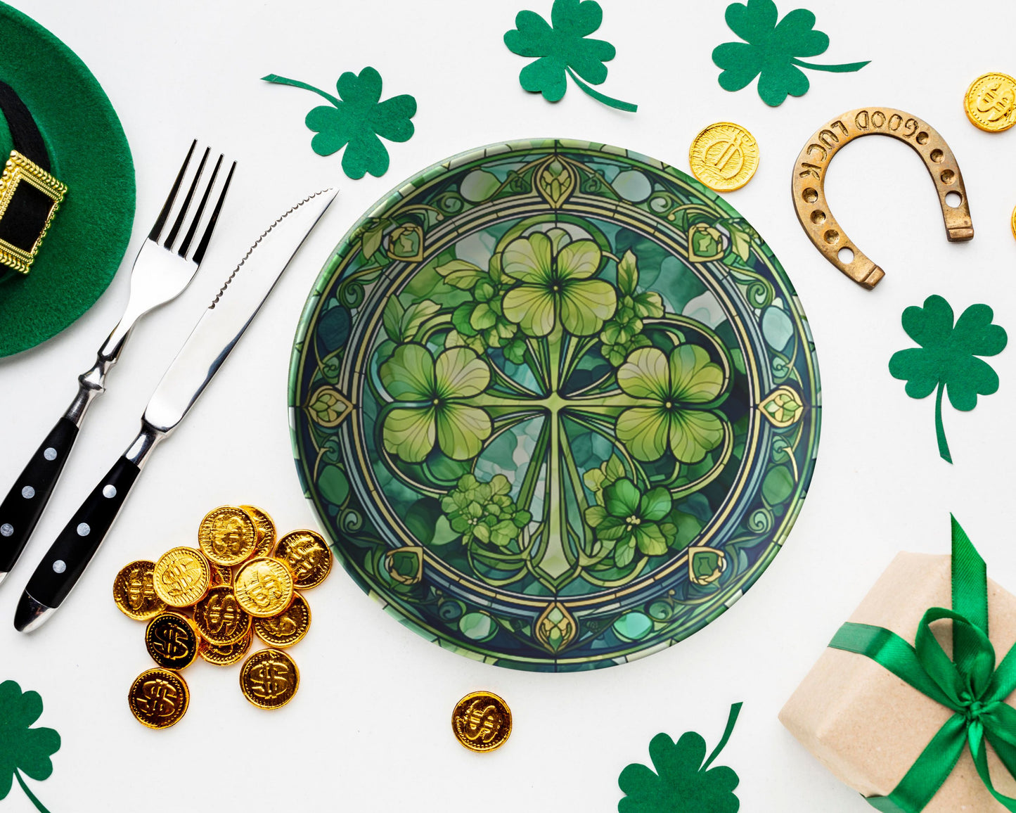 St Patricks Day Cookies Plate Thermosaf Polymer Plastic Shamrock Plate
